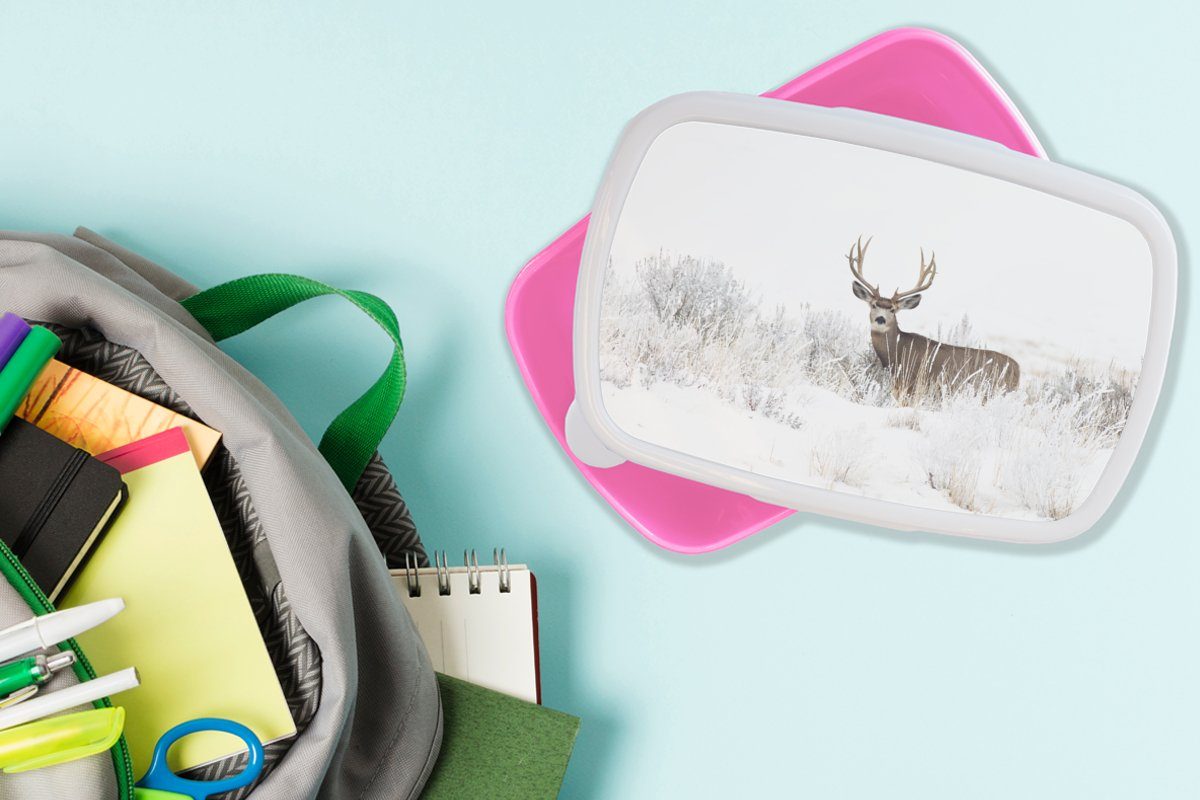 - Brotdose Kunststoff, rosa Jahreszeiten Brotbox - für Erwachsene, Snackbox, Weiß, Hirsche Lunchbox Tiere - Kunststoff Kinder, Schnee - Mädchen, Winter (2-tlg), MuchoWow -
