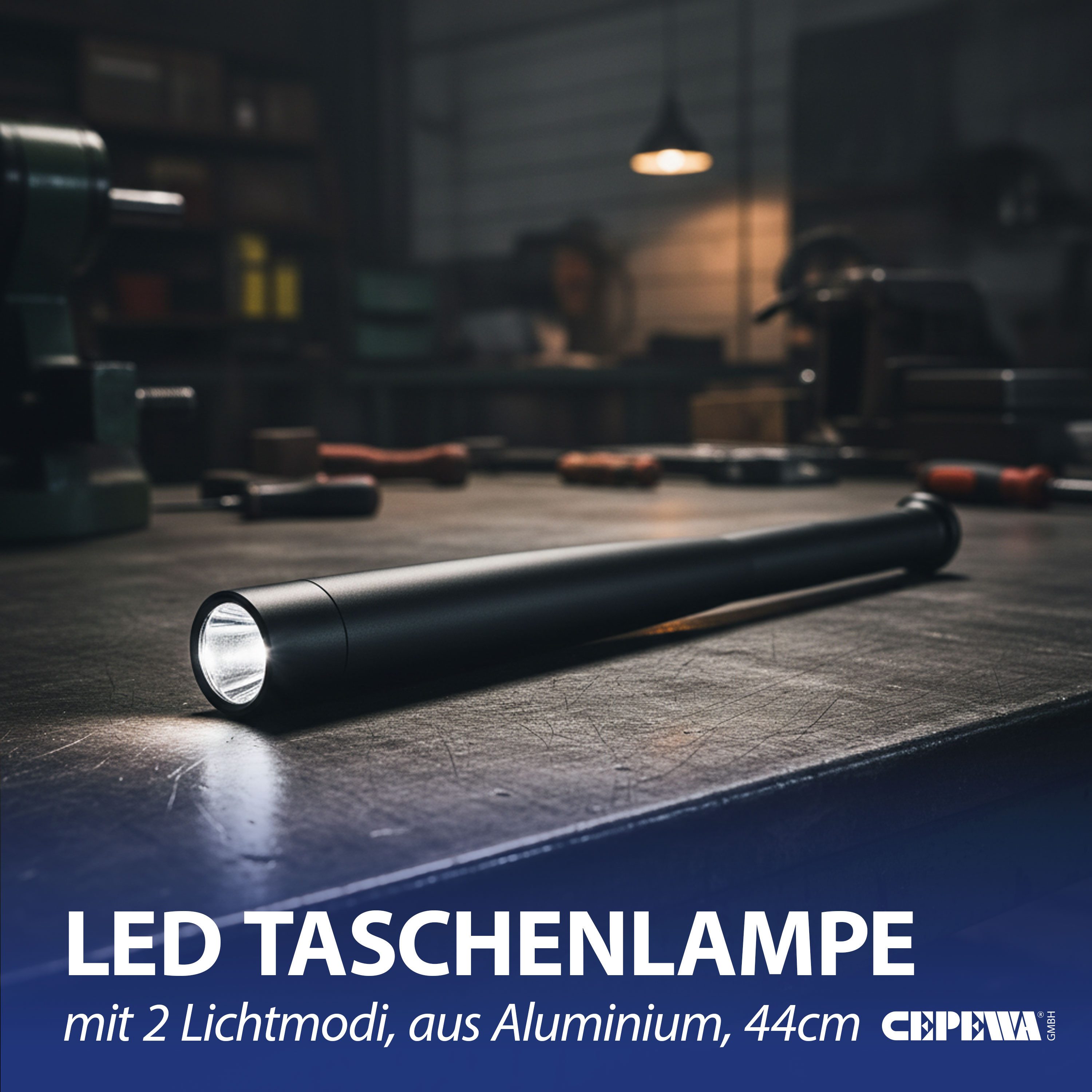 CEPEWA Taschenlampe Taschenlampe Handstablampe schwarz 4x44cm Alu Dauerlicht Blicklicht
