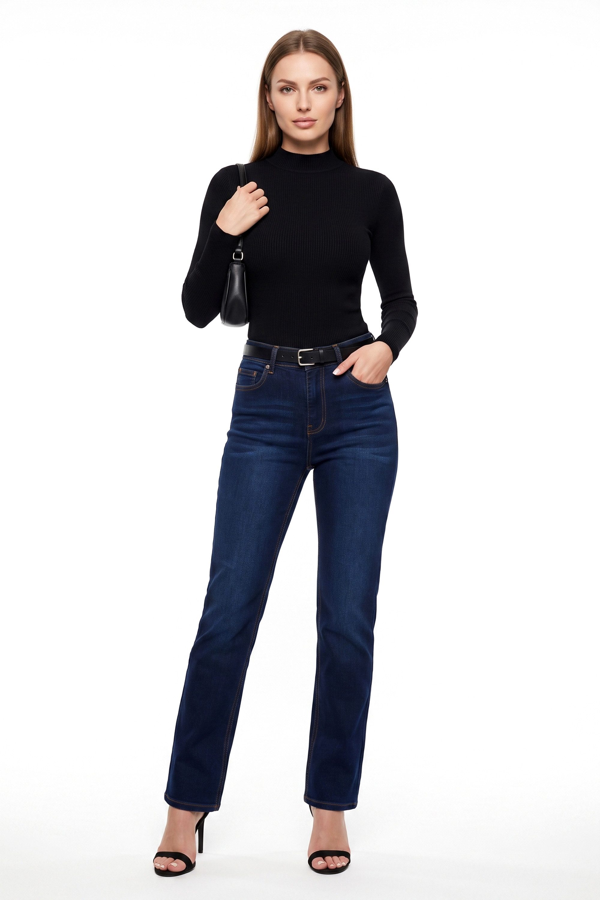 ESRA Regular-fit-Jeans Damen Jeans Straight Leg Stretch Jeans Damen Gerades Bein Jeanshose Straight Jeans Damen Geradeschnitt High Waist Jeanshose bis Übergröße