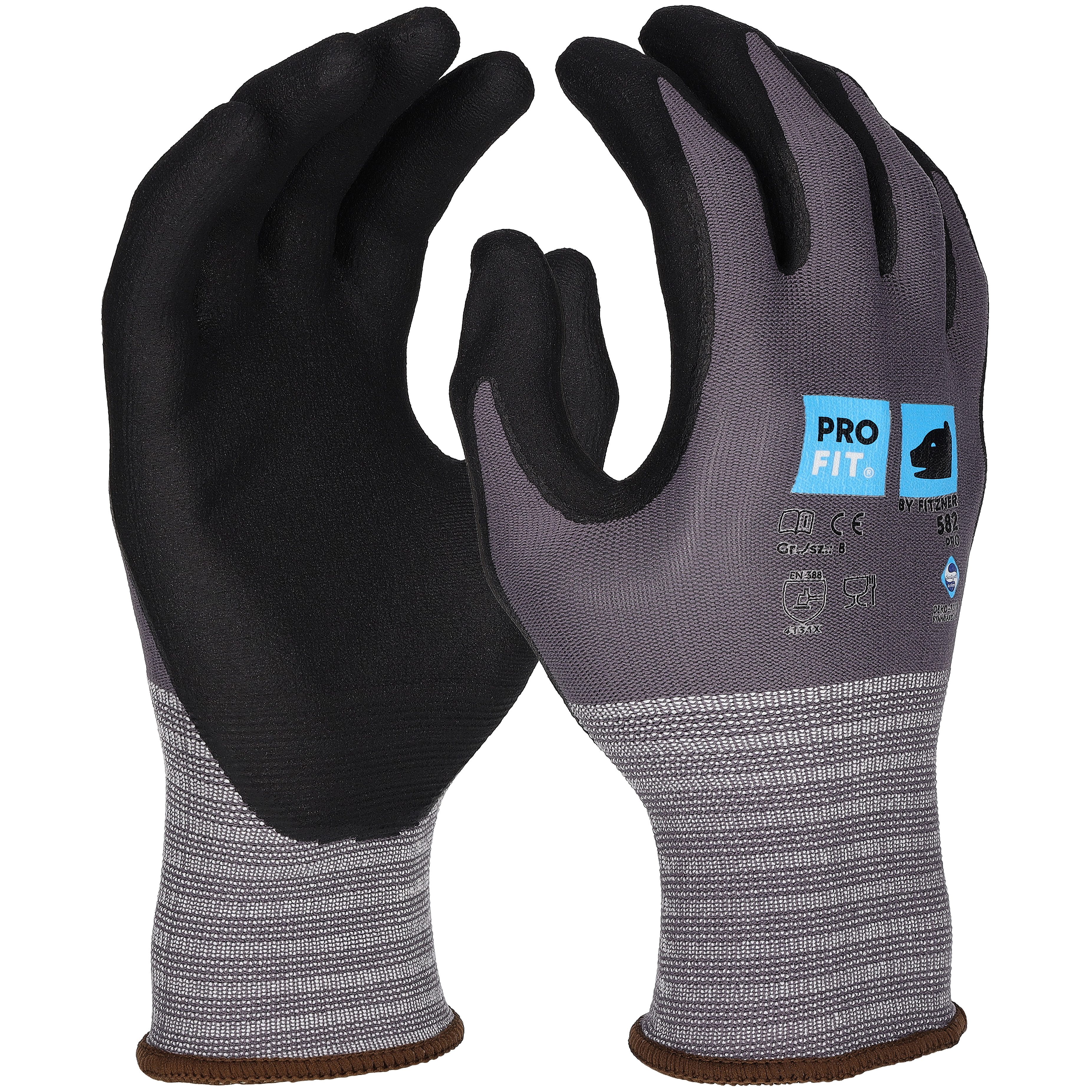 PRO FIT by Fitzner Nitril-Handschuhe Pro, Arbeitshandschuhe, Sicherheitshandschuhe, Feinstrick Перчатки (12, Paar) Nitrilschaum, Grau/Schwarz