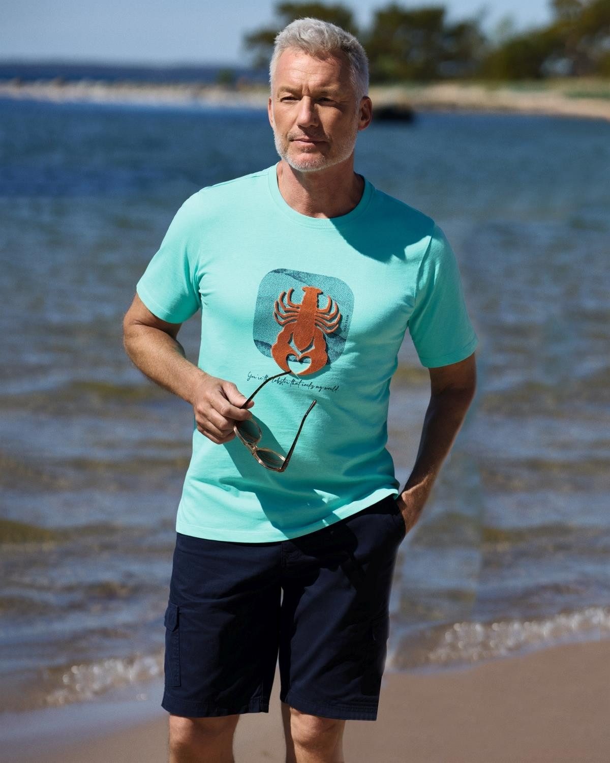 Hajo T-Shirt T-Shirt mit Flockprint in reiner Baumwolle