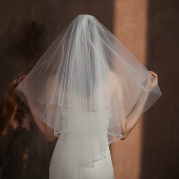 AUKUU Kopftuch Brautschleier Brautschleier doppellagiger weißer, Hochzeitsschleier mit Haarkamm als Kopfschmuck90*160cm