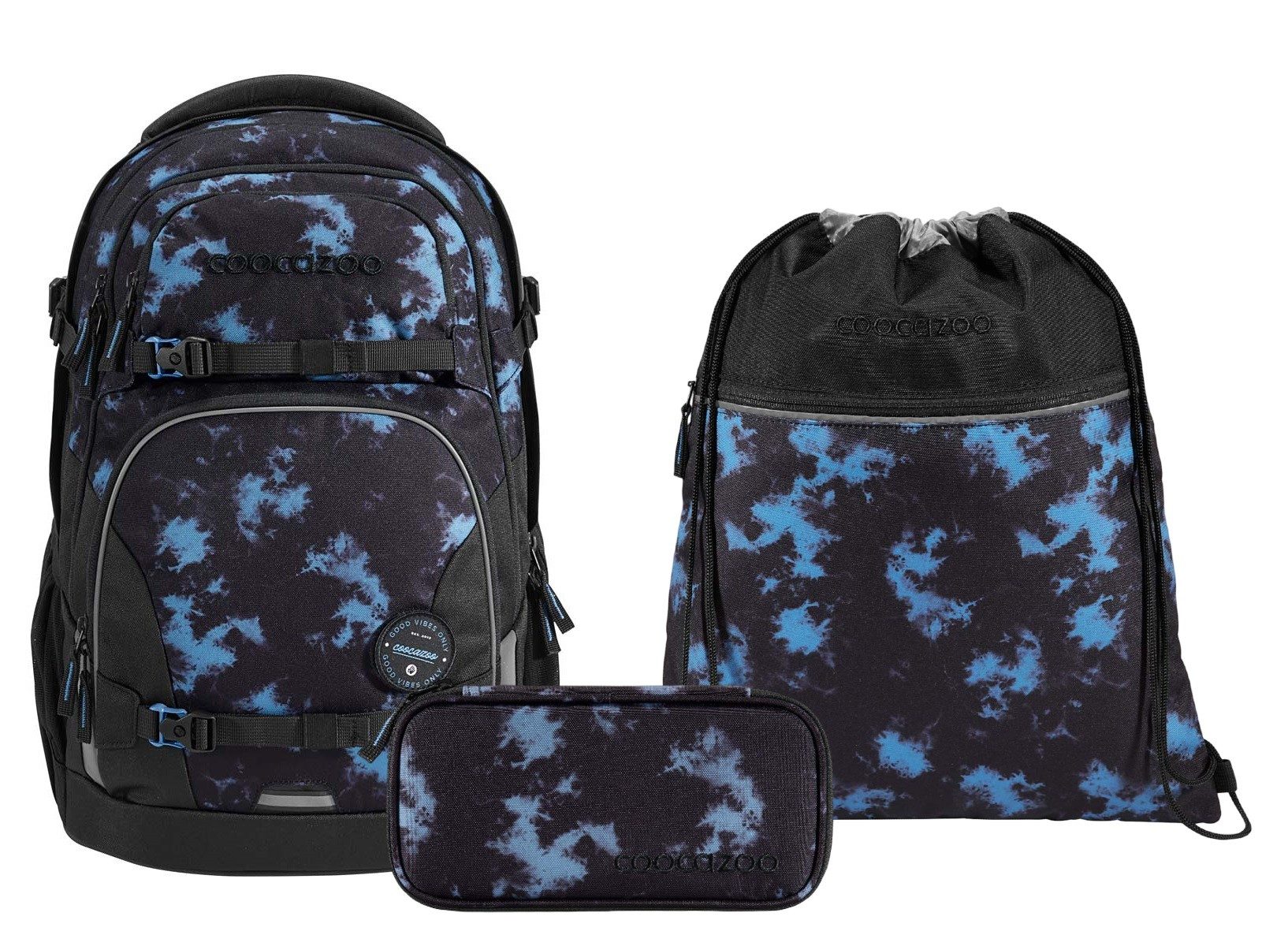 coocazoo Schulranzen Schulrucksack-Set PORTER Midnight Dust 3-teilig (3-teilig), ergonomisch, Körpergröße: 135 - 180 cm, reflektiert