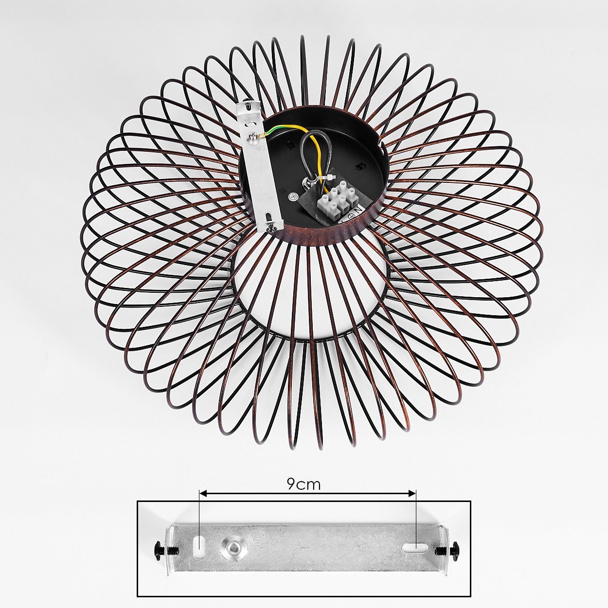 hofstein Deckenleuchte »Pieris« Deckenlampe aus Metall in Schwarz/Kupfer, ohne Leuchtmittel, 1xE27, Leuchte im Retro/Vintage Design m. Gitter u. Lichteffekt – Bild 5 von 5