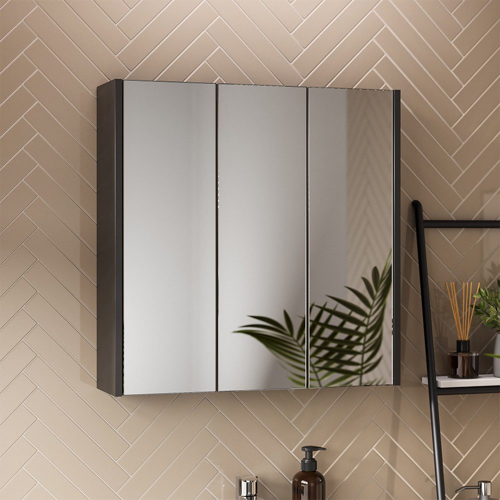 Vicco Badezimmerspiegelschrank Majest, Anthrazit, 67.4 x 68 cm mit 3 Spiegeltüren (1-St)