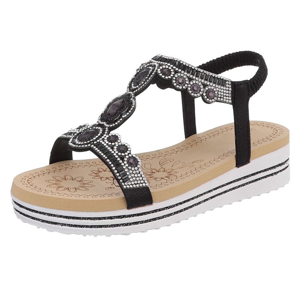 Ital-Design Damen Sandalette mit Schmucksteinen und Plateau Plateausandaletten (91970822) Keilabsatz/Wedge Keilsandaletten in Schwarz