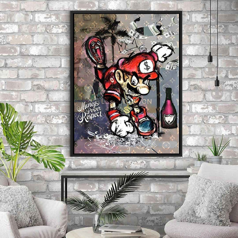 DOTCOMCANVAS® Leinwandbild Money, Power, Respect, Leinwandbild Money Power Respect Super Mario Comic Cartoon Motivation