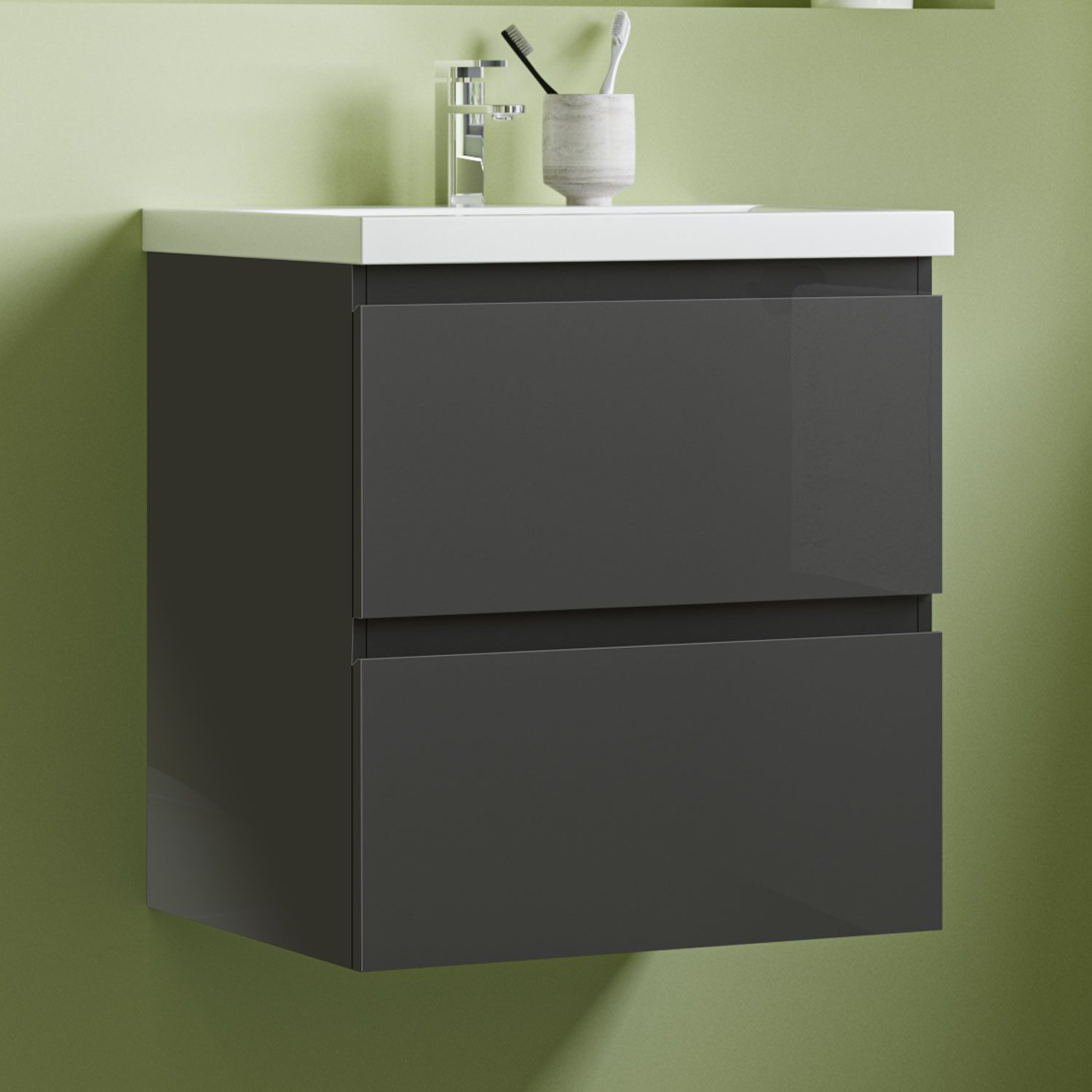 Thumbnail - Aica Sanitär Waschtisch Unterschrank mit Waschbecken Glänzend schwarz MDF Badmöbel Badschrank
