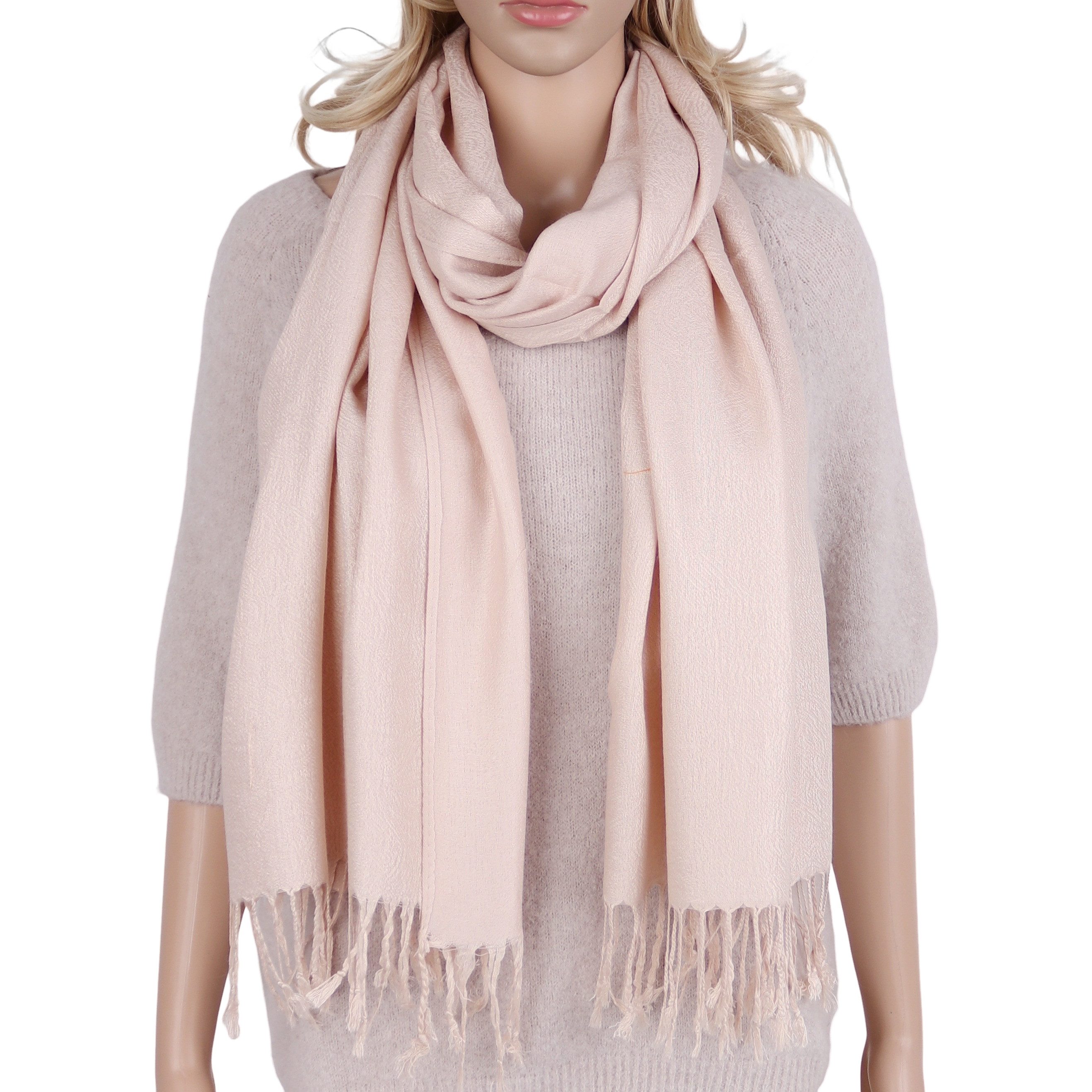 MIRROSI Modeschal weicher Schal Unifarbe feine Muster mit Fransen, 70x180cm, (Dezentes, fein eingewebtes Muster), Damen Halstuch ideal für Herbst und Winter oder Ganzesjahr