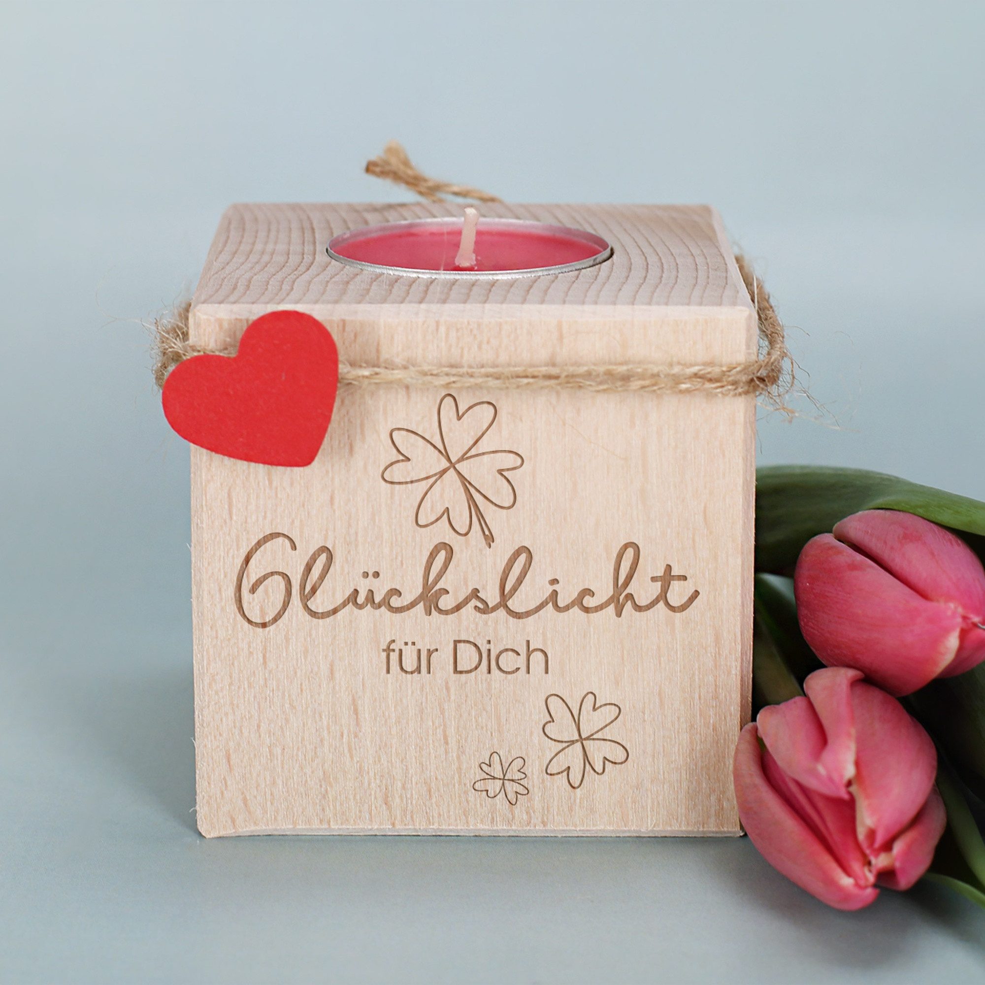 Herz & Heim Teelichthalter "Glückslicht für Dich", Würfelform günstig online kaufen