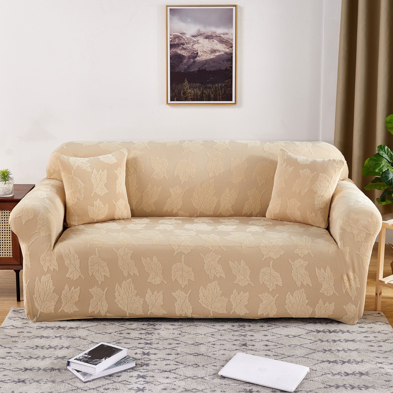 Beige-E Jacquard-Couch-Sofabezüge, Möbelschutzbezug Stretch Sofahusse, HOMEIDEAS,