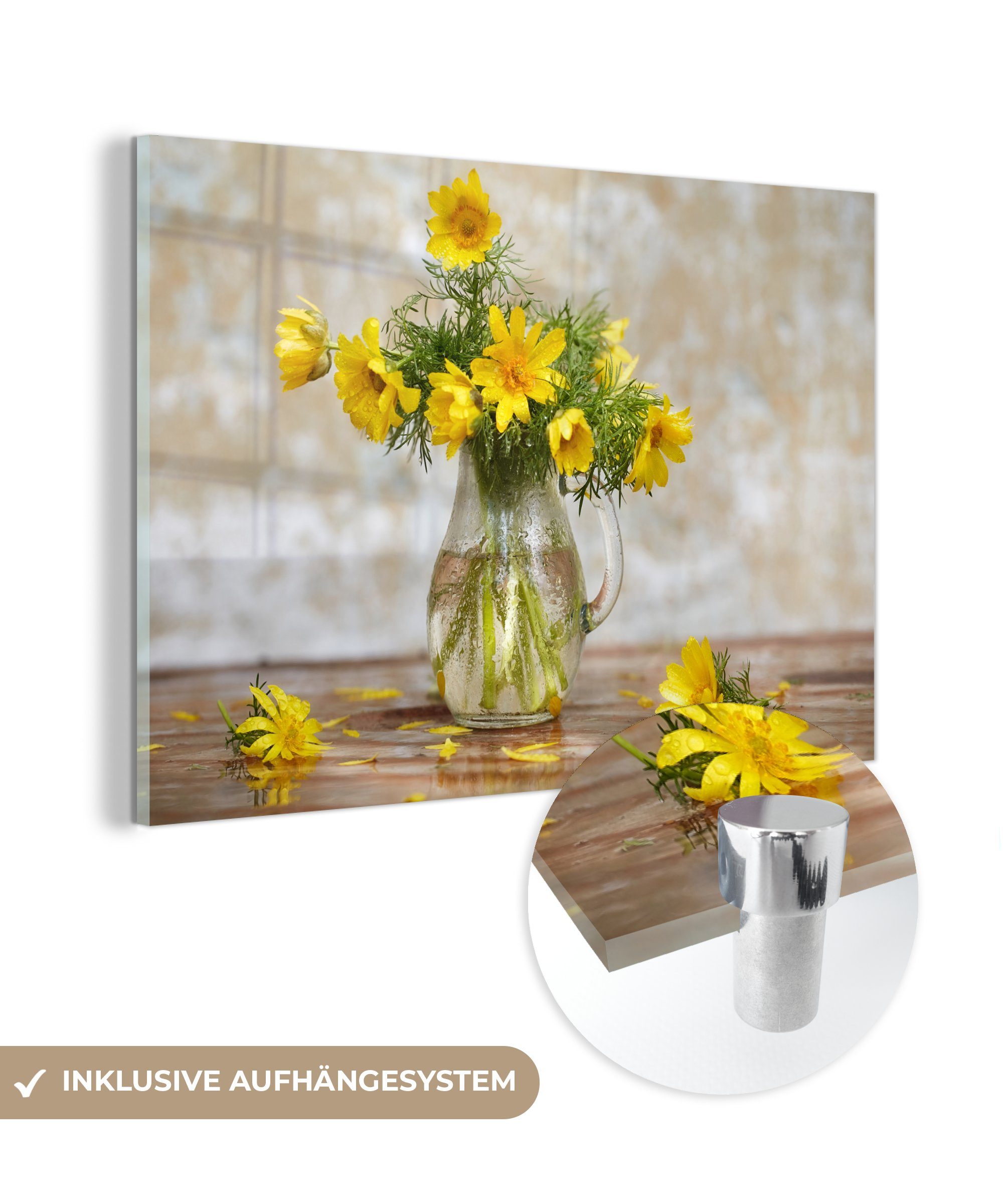 MuchoWow Acrylglasbild Blumen - Gelb - Stilleben, (1 St), Glasbilder - Bilder auf Glas Wandbild - Foto auf Glas - Wanddekoration