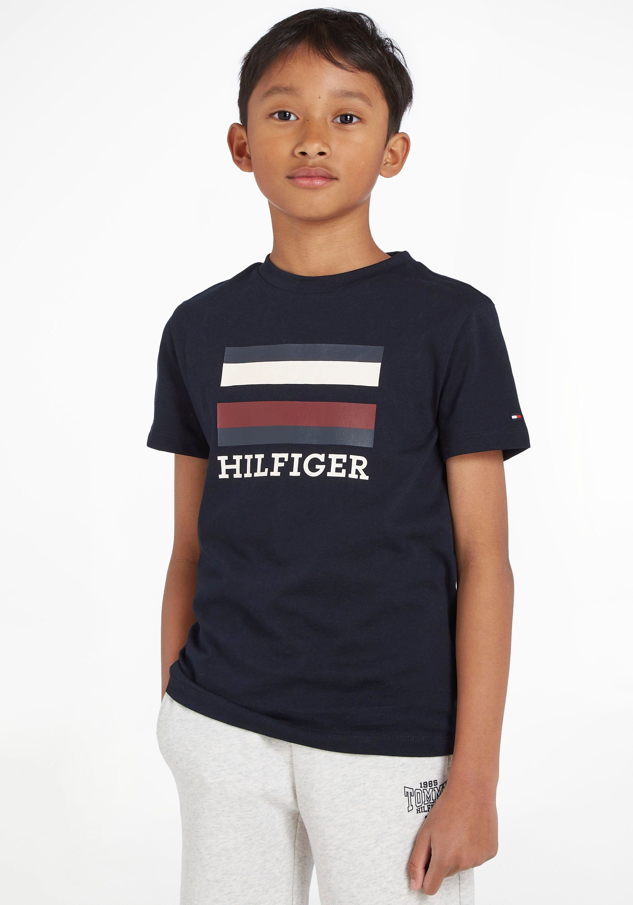 LOGO S/S TEE mit Hilfiger Logo-Schriftzug T-Shirt Frontprint großem & Tommy TH Hilfiger