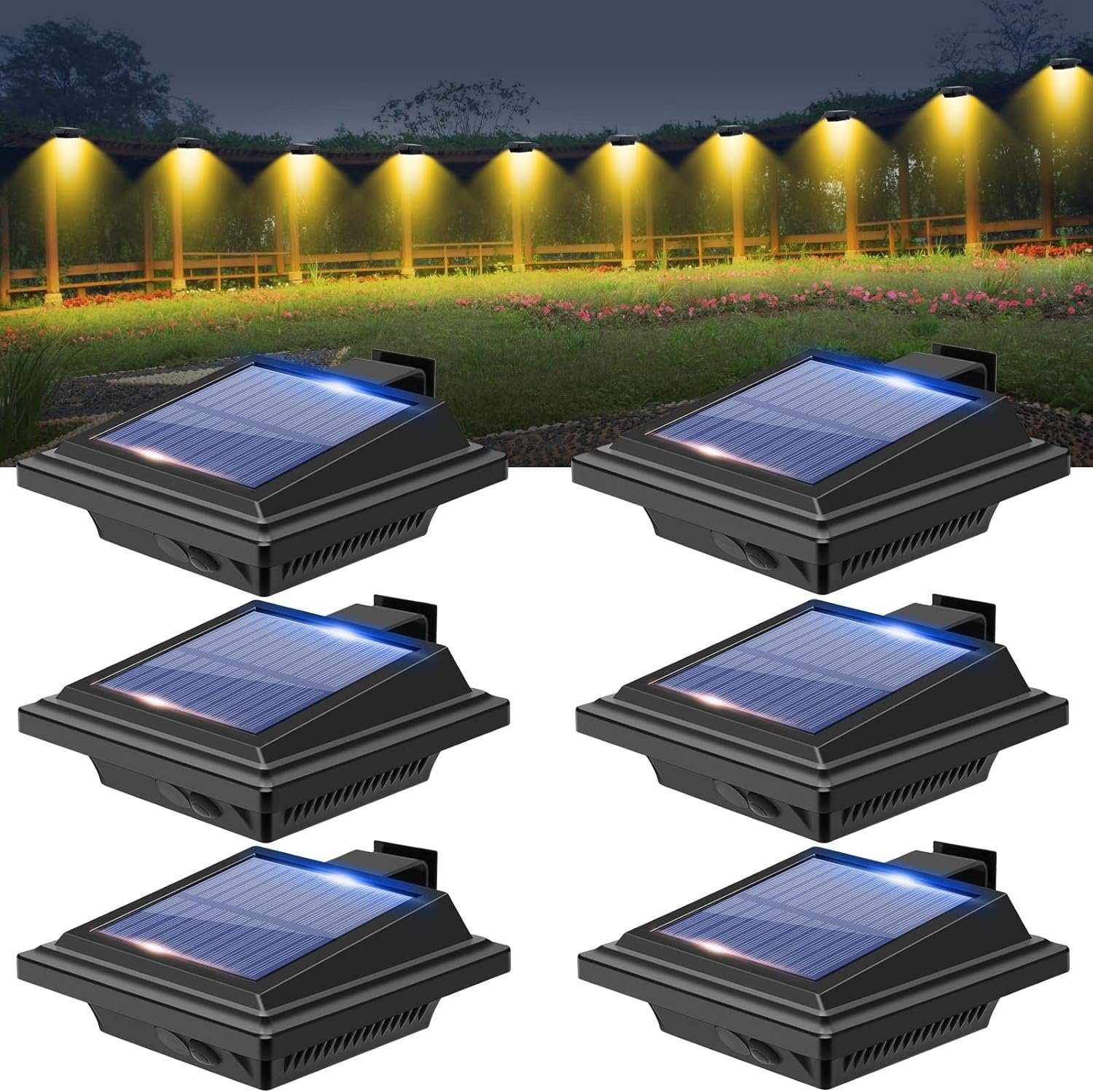 Coisini LED Dachrinnenleuchte 6Stk.40LEDs Dachrinnen Zaunlicht Bewegungsmelder Lichtsensor Wegeleuchte, Solarleuchten