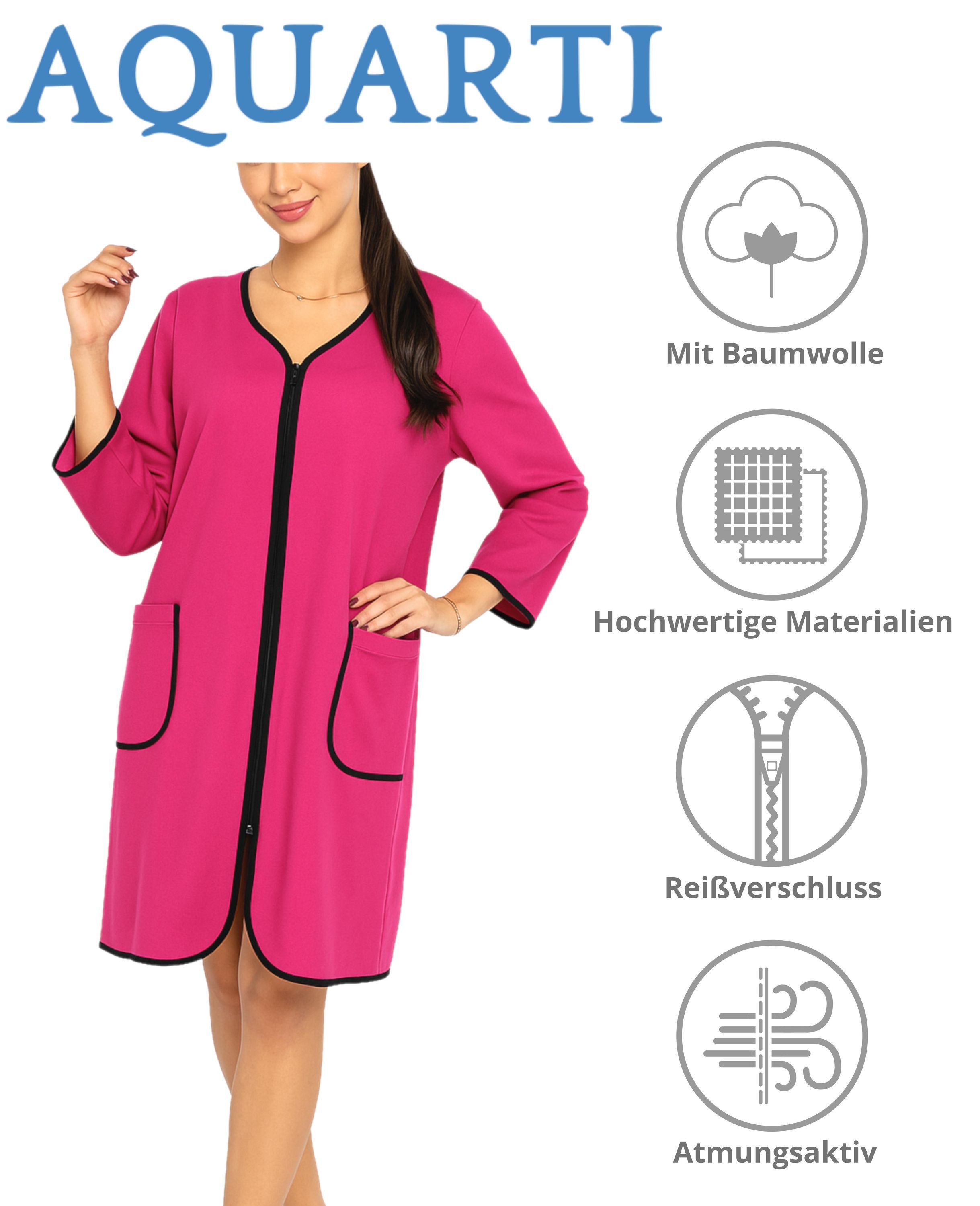 Aquarti Damenbademantel Damen Bademantel Morgenmantel Reißverschluss Hausmantel 3/4 Ärmel