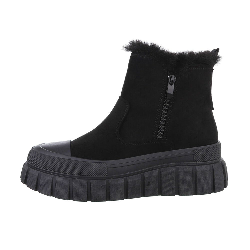 Ital-Design Damen Freizeit Plateaustiefelette Flach Plateaustiefeletten in Schwarz