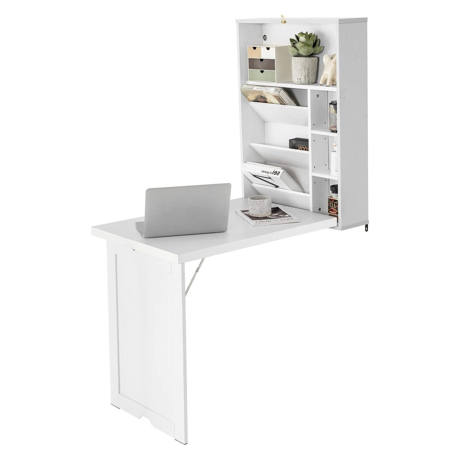 KOMFOTTEU Klapptisch Wandtisch, mit Stauraum, platzsparende Arbeitsstation