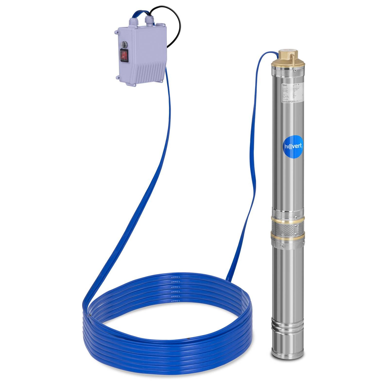 Hillvert Tiefbrunnenpumpe 6.000 l/h Tauchpumpe Wasserpumpe 750 W Edelstahl Brunnenpumpe 72 m