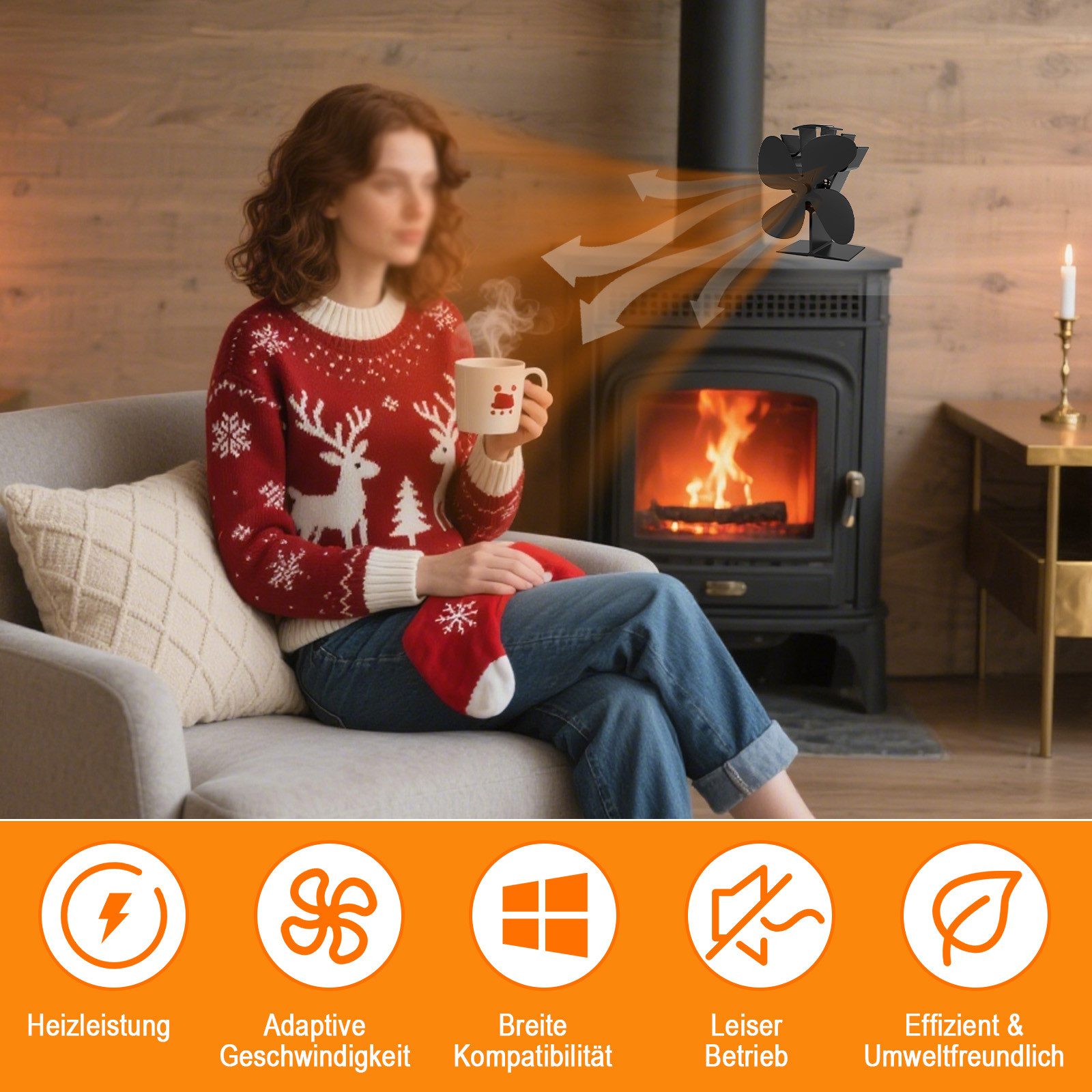 kisidus Kaminventilator 4 Flügel Ofenventilator Ohne Strom, Wärmebetriebene günstig online kaufen