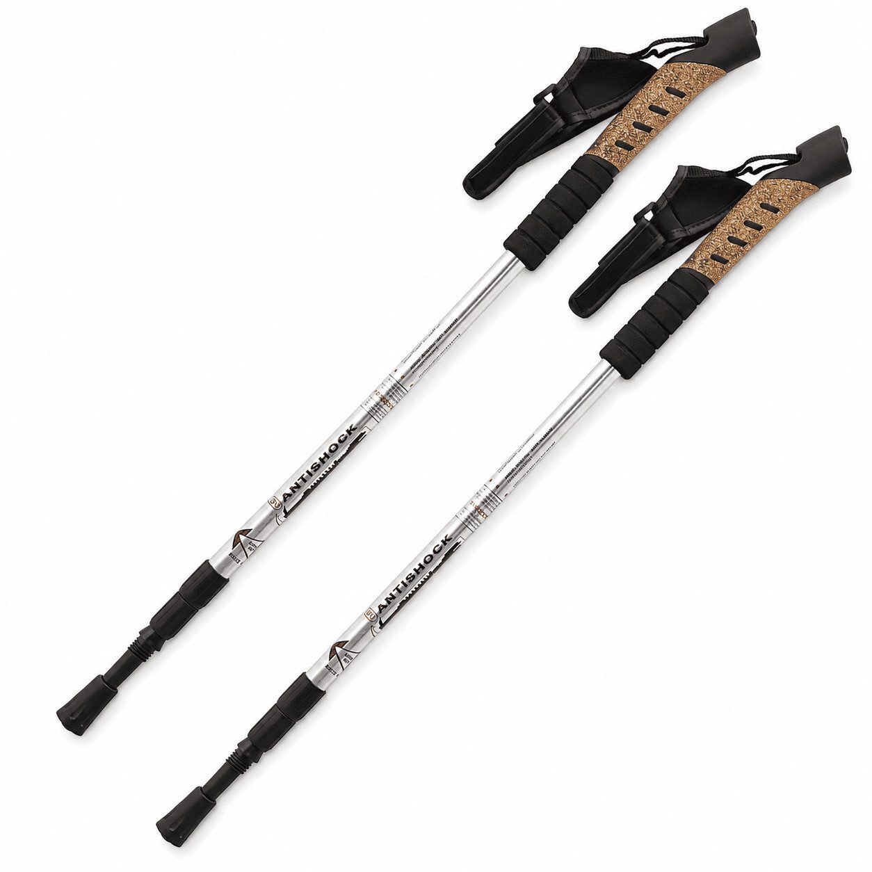 MidGard Nordic-Walking-Stöcke Teleskop Antischock Wanderstöcke aus Aluminiumlegierung mit Korkgriff (2 St), Leicht, mit ergonomischen Korkgriffe inkl. Transporttasche