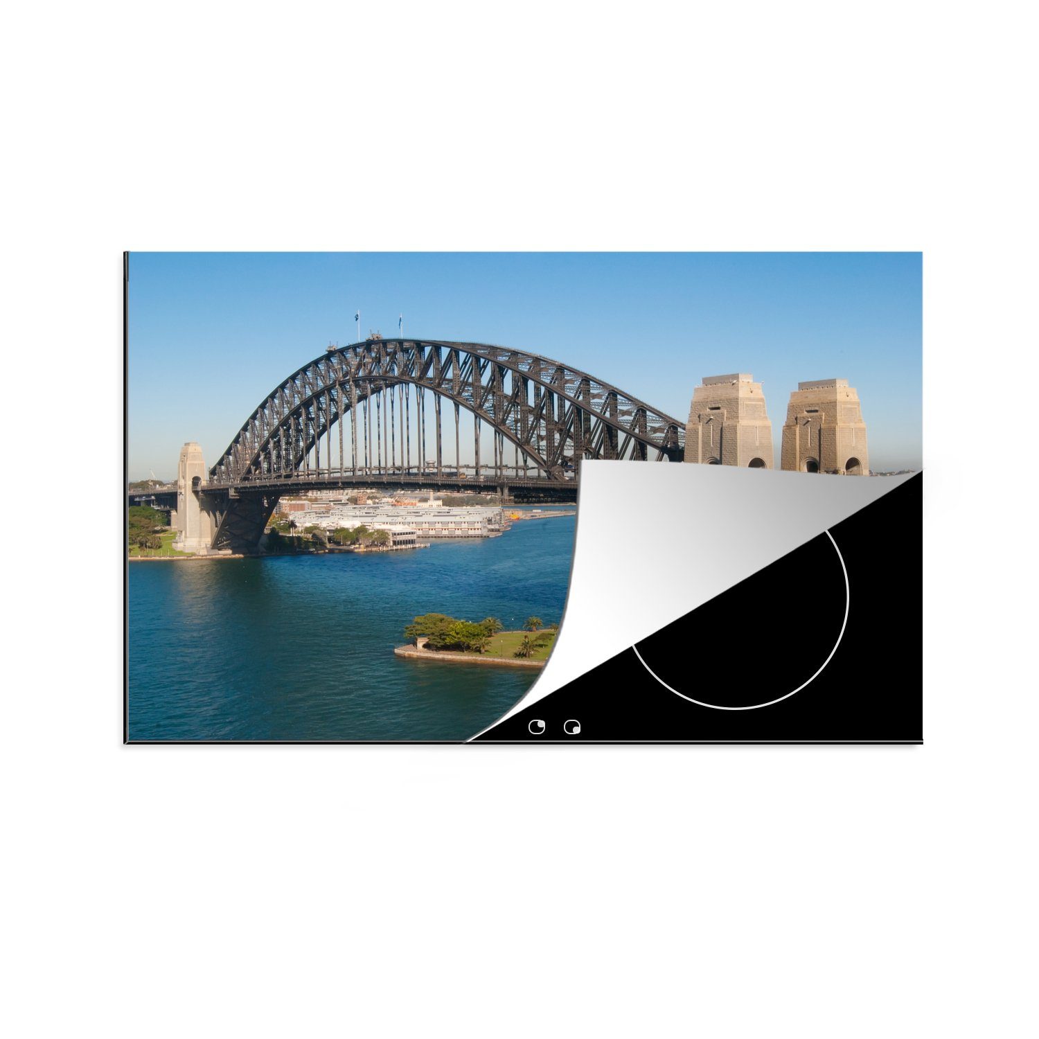 MuchoWow Herdblende-/Abdeckplatte Sydney Harbour Bridge in Australien im Sommer, Vinyl, (1 tlg), 81x52 cm, Induktionskochfeld Schutz für die küche, Ceranfeldabdeckung