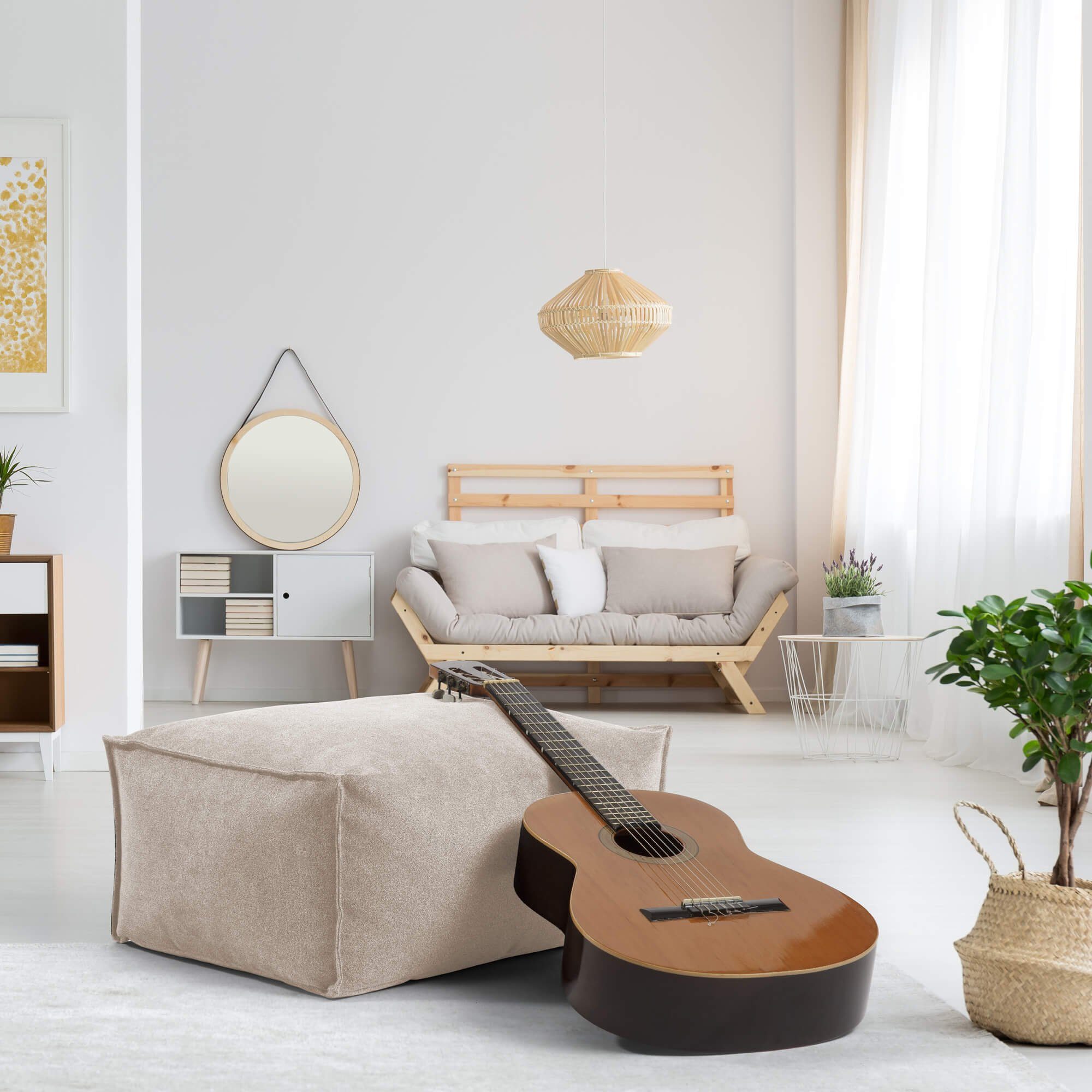 mokebo Pouf Der Ruhestifter (aus Webstoff), Sitz-Hocker, Bodenkissen, Fußhocker oder Sitzkissen eckig in Beige