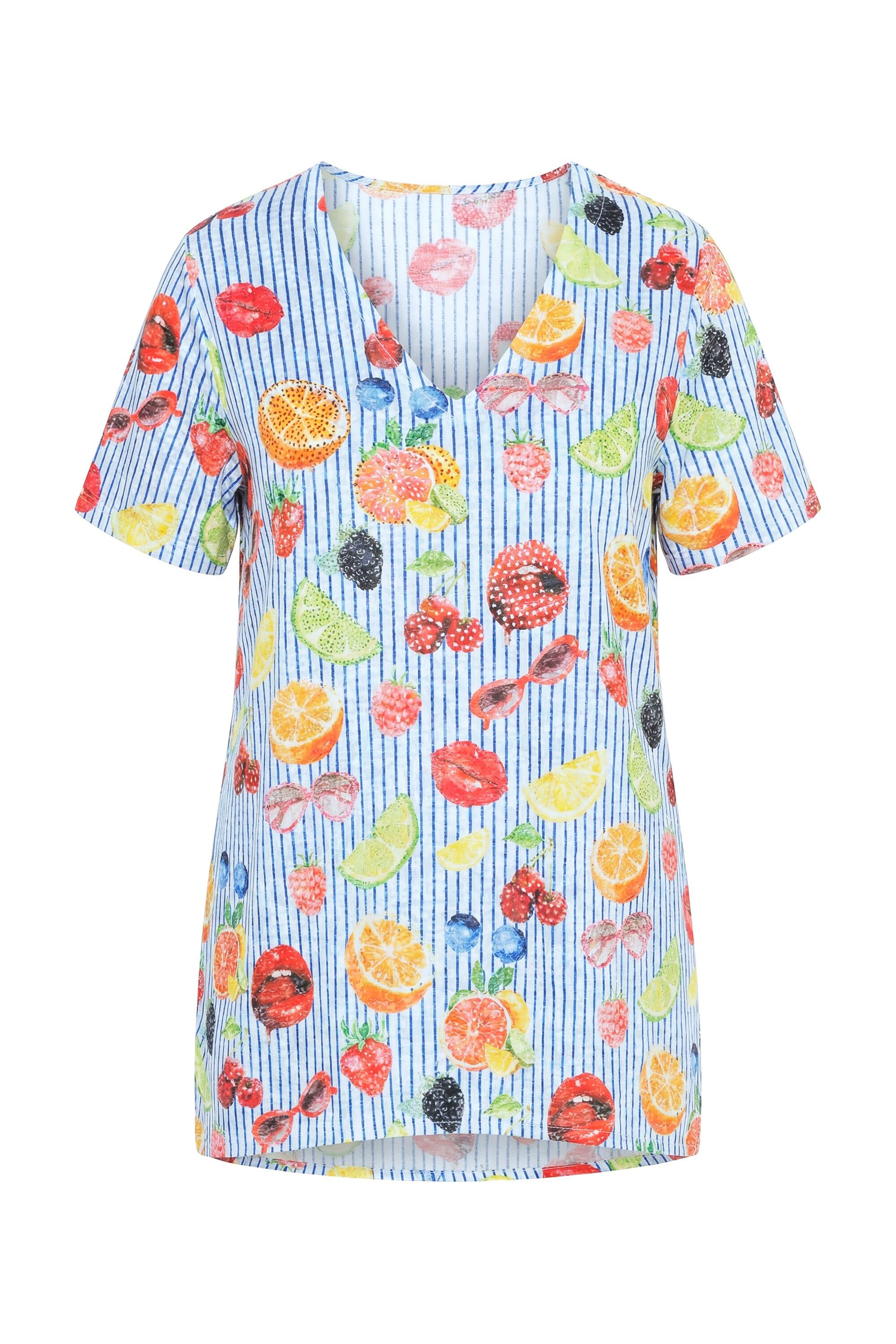 T-Shirt T-Shirt A-Linie Früchte-Muster Halbarm