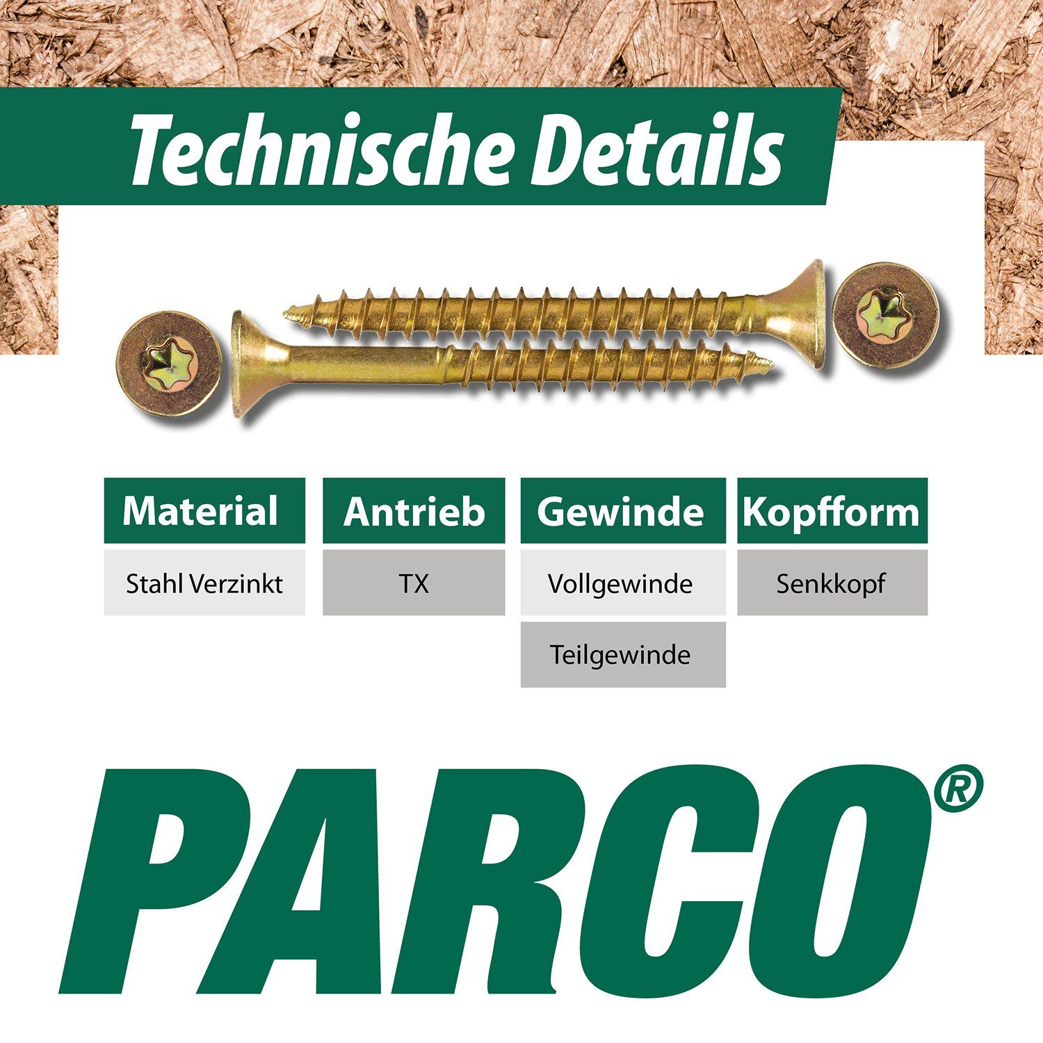 PARCO Schrauben- und Dübel-Set Spanplattenschrauben Sortiment Holzschrauben 1400/4900 Stück, (1400 St), Torx-Antrieb, Rostschutzbeschichtung