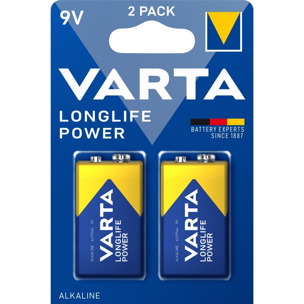 VARTA VARTA Longlife Power 9V Batterien Set. Batterie, (9V V), Zuverlässige Energie für verschiedene Geräte