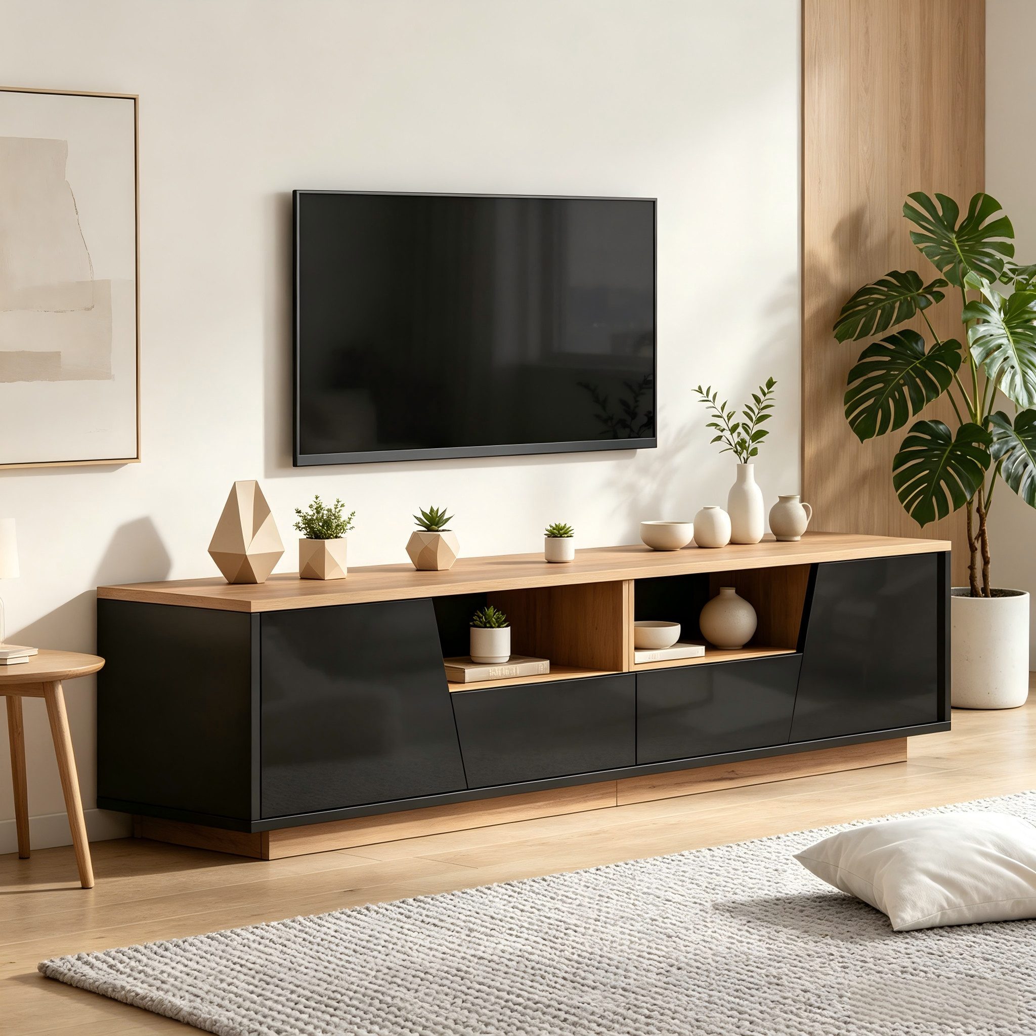 STILVORA Lowboard Hochglanz-TV-Schrank mit 2 Schubladen Fernsehschrank mit LED (TV-Möbel mit kombiniertem Stauraum, 1 St., 180×40×46cm, 2 Schränke, App-Licht, Spanplatte), für Wohnzimmer, Wohnbereich, Multimedia-Bereich
