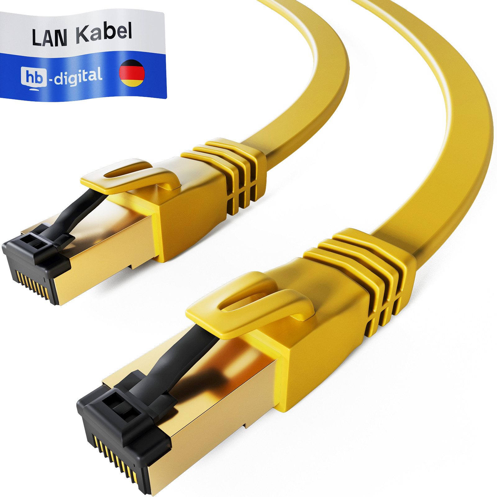 HB-DIGITAL Patchkabel CAT 8.1 U/FTP (LSZH) GELB 0,5m Netzwerkkabel, A - RJ45 Stecker, B - RJ45 Stecker (8P8C), (50 cm), Flachkabel ideal für schwer zugängliche Stellen