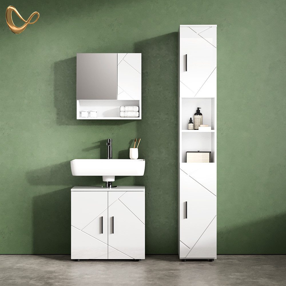 Livinity® Waschbeckenunterschrank Ronco, Weiß Hochglanz/Weiß, 60 x 59 cm günstig online kaufen