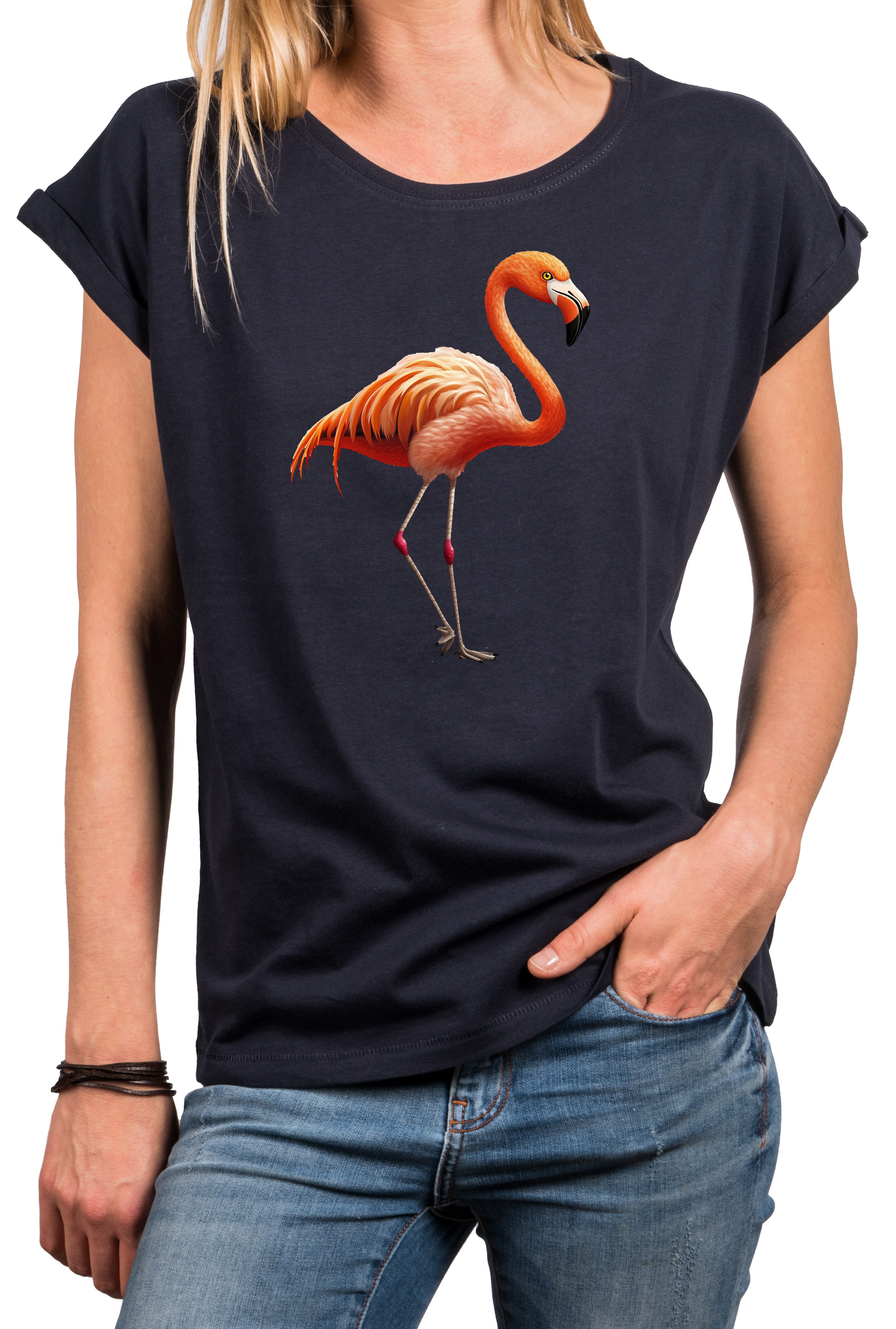 Print-Shirt Damen Flamingo Sommer Kurzarm Top Flamingomotiv Flamingoshirt