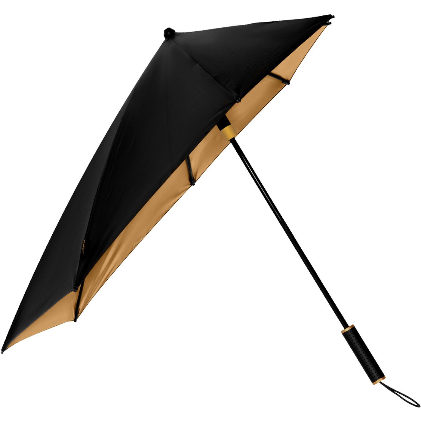 Stockregenschirm hält aus Wind, Metallic, den Sturmschirm zu km/h durch 80 Form sich aerodynamischer schwarz-gold in dreht Schirm besondere seine der Impliva STORMaxi bis