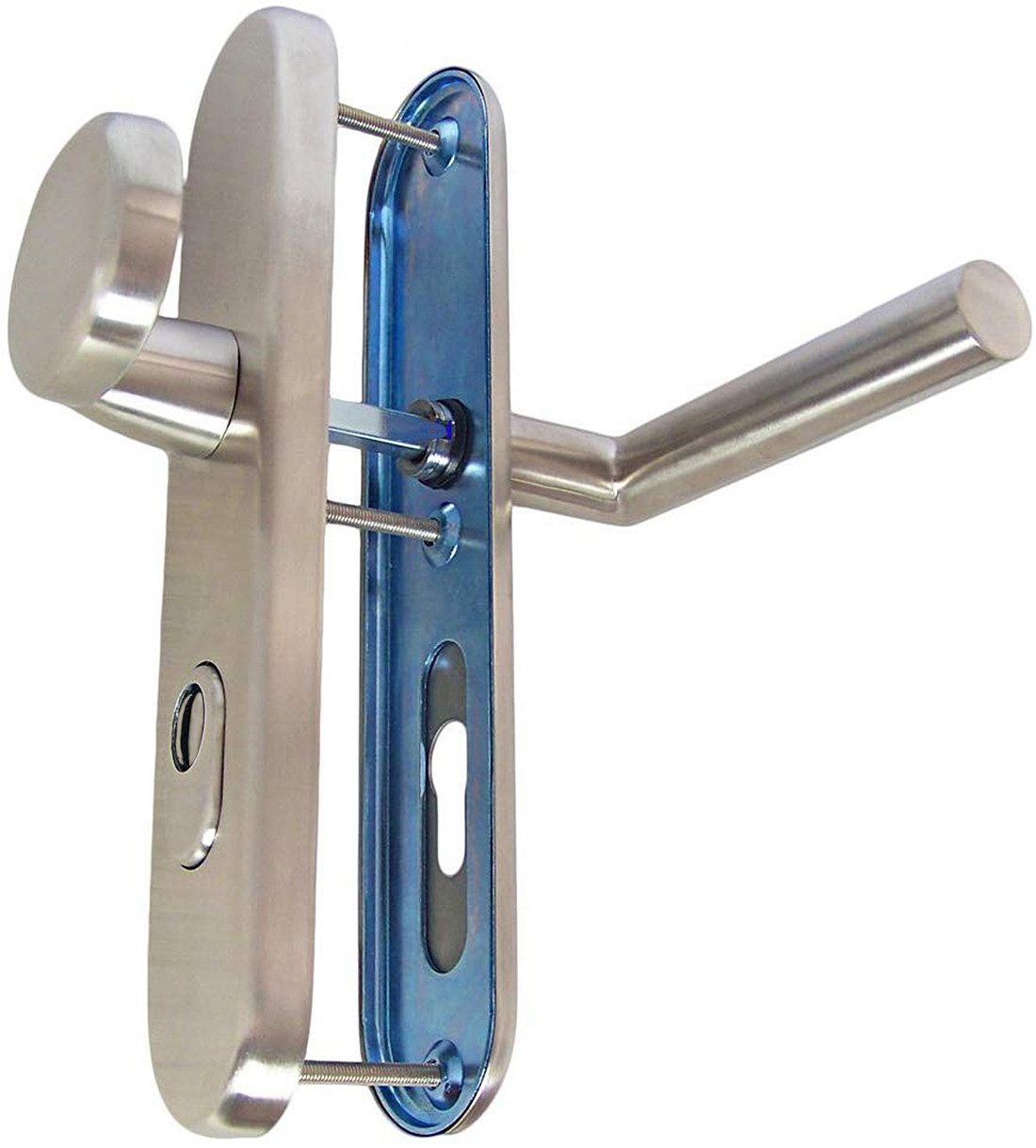 Häusler Onlinehandel GmbH Türbeschlag Edelstahl Schutzbeschlag 1595 CN-Form WE-72 mit ZA, aus gehärtetem Stahl für Zylinderüberstände 8 /13 mm