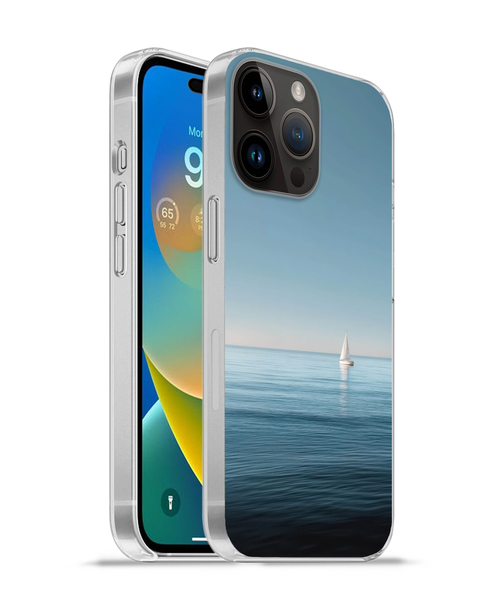 MuchoWow Handyhülle für Apple iPhone 14 Pro Segelboot - Ruhige See - Strahlend blauer Himm, Smartphone-Bumper, Print, Handy Schutzhülle Dünn