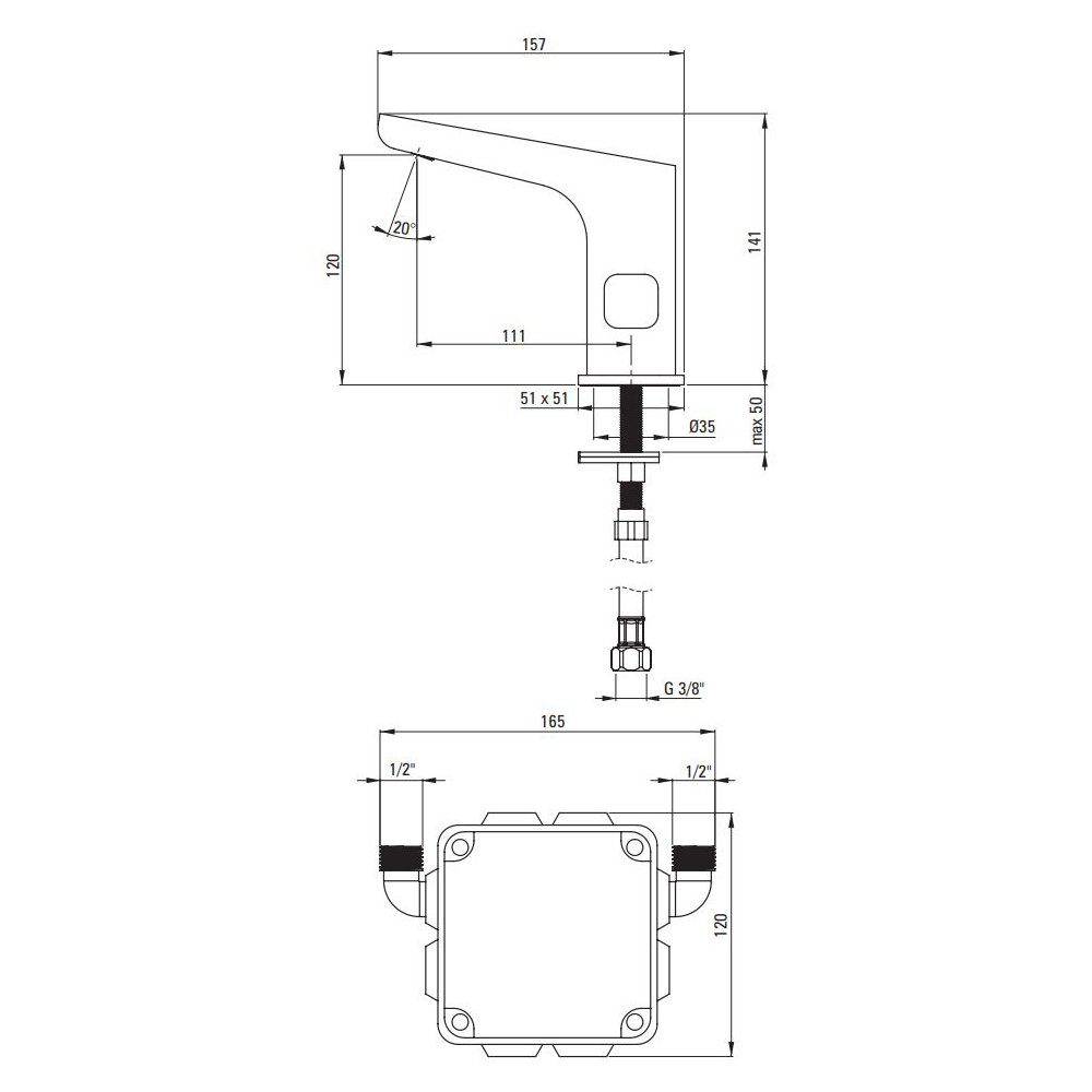 cm batteriebetrieben, Waschtischarmatur Lomadox HIACYNT-30 : Sensor- schwarz, matt Moderne 5,1/14,1/15,7