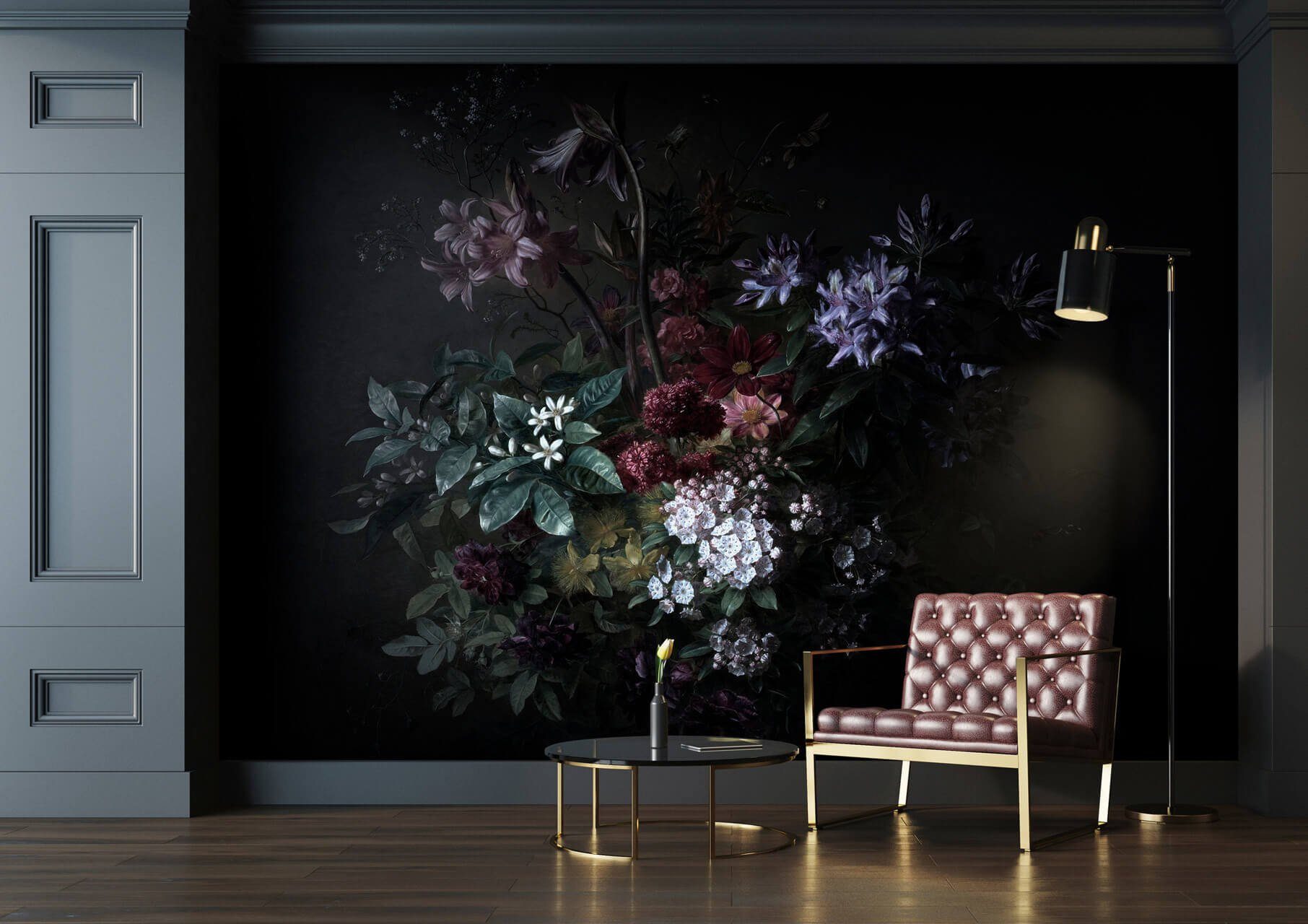 Tapete 2 leicht Bouquet Vliestapete Noir KUNSTLOFT glänzend, Design lichtbeständige 4x2.7 m,