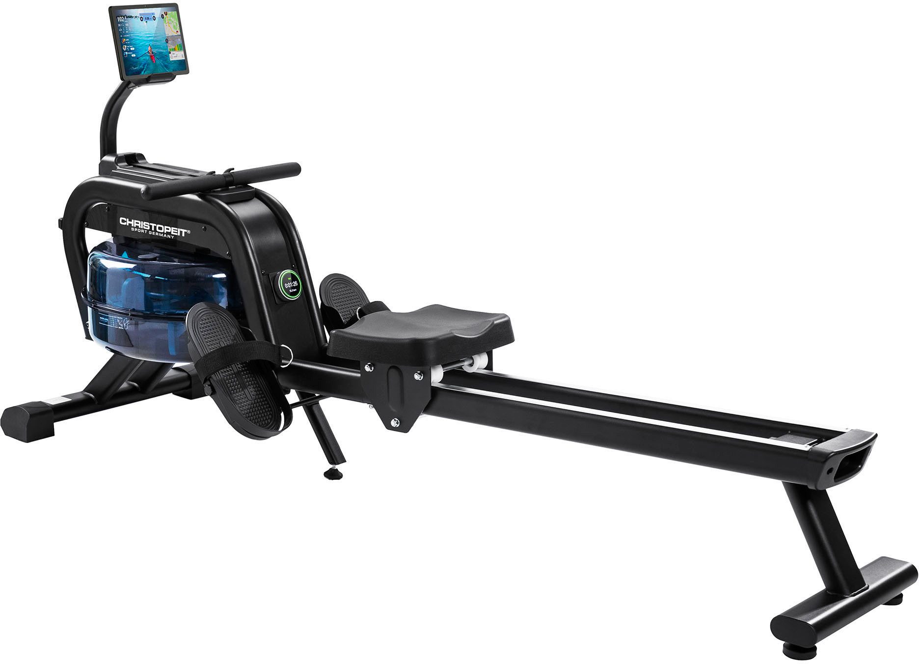 Christopeit Sport® Rudergerät Wasserrudergerat WP 2000 (Kinomap-App kompatibel, 3 in 1 Hybrid-Widerstandssystem), Rudermaschine, 16 Widerstandsstufen