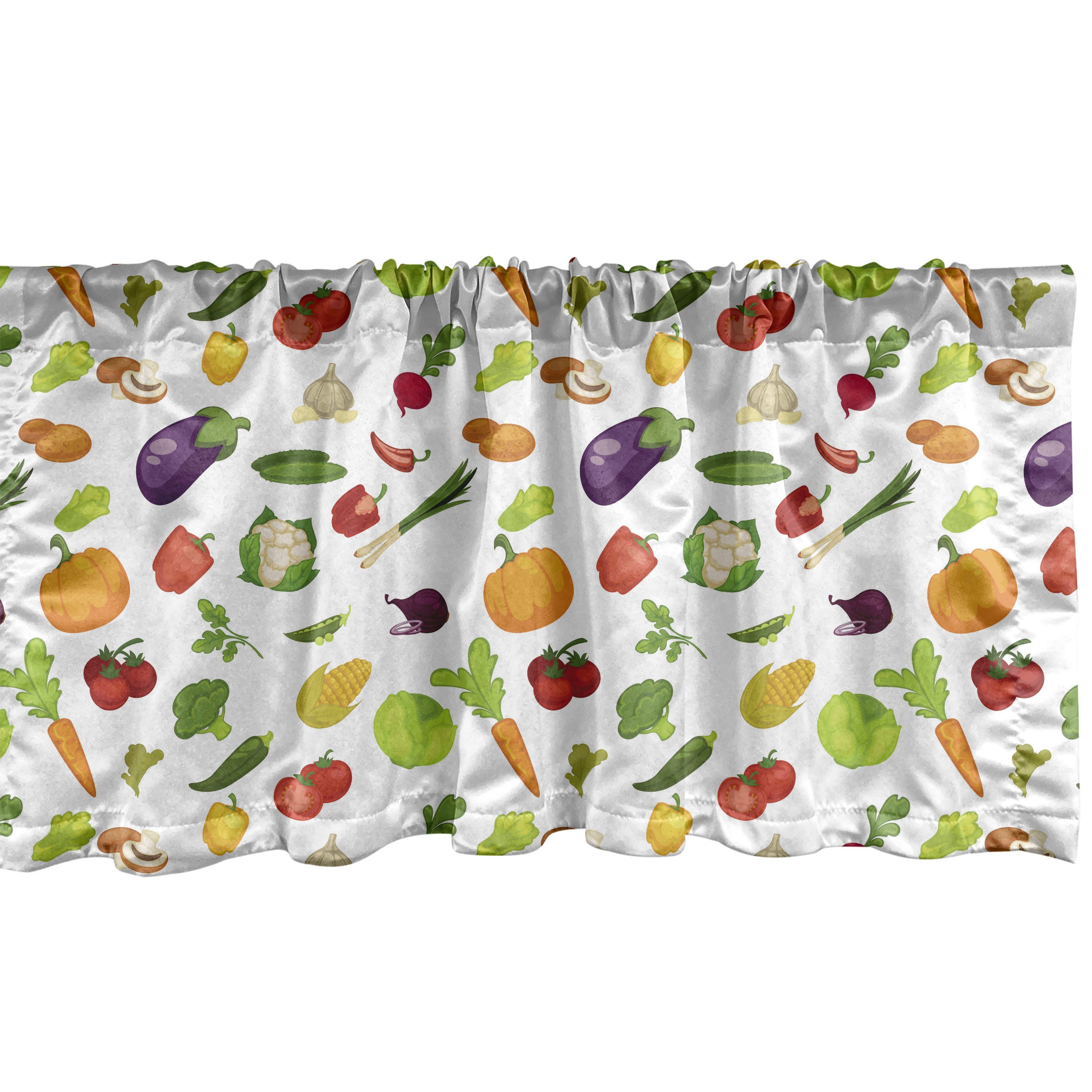 Scheibengardine Vorhang Volant für Küche Schlafzimmer Dekor mit Stangentasche, Abakuhaus, Microfaser, Früchte Und Gemüse Frisches Essen