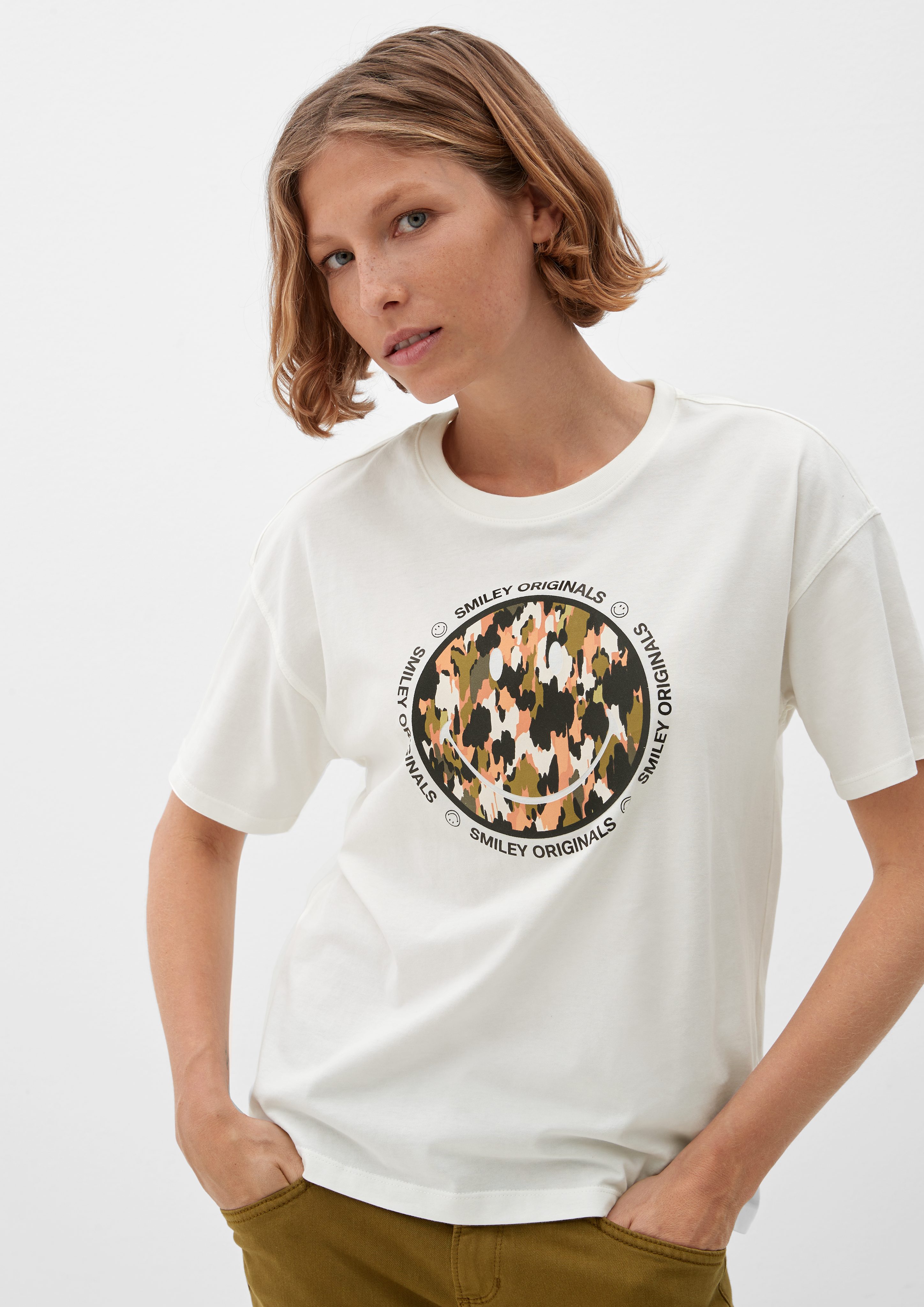 s.Oliver Smiley®-Print T-Shirt mit Kurzarmshirt ecru