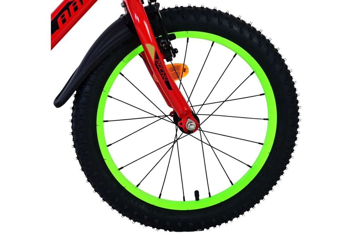 Volare Kinderfahrrad 18 Zoll Kinder Fahrrad Kinderfahrrad MTB Rad Bike Rocky Rot 51851, 1 Gang, Rücktritt, Seitenständer, Schutzbleche, Kettenschutz, Stützräder