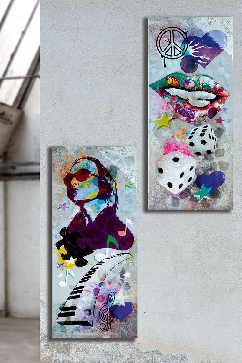 GILDE Dekoobjekt Bild Gemälde Street Le x Art glänzend, auf 2tlg 40cm "Music" 90cm bunt