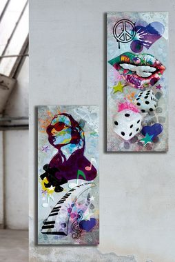 GILDE Dekoobjekt Bild Gemälde Street Art "Music" 2tlg 40cm x 90cm bunt glänzend, auf Le