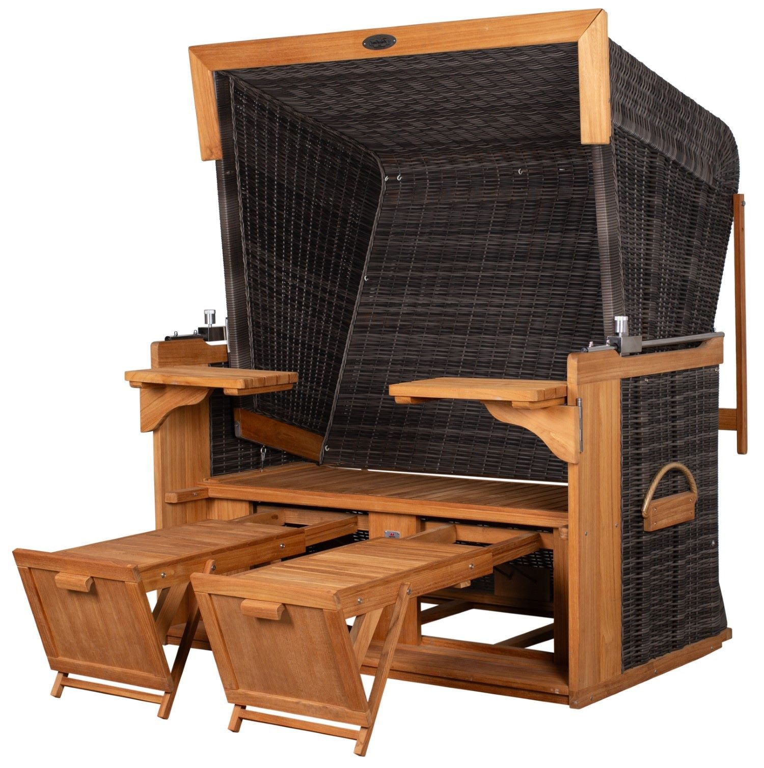 deVries PURE® Strandkorb Friesland Sylt XL - PE stone grey - Dessin 509, BxTxH: 135x90x165 cm, Volllieger, Nordsee-Strandkorb, Teakholz - PE-Markengeflecht - Wechselkissen - Schutzhülle