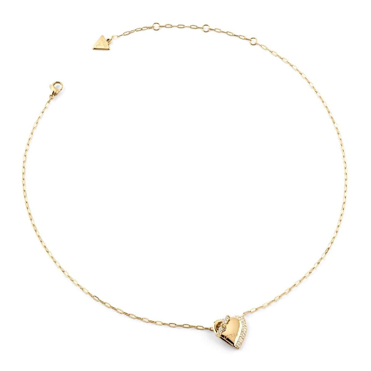 Guess Herzkette JUBN06073JWYGT/U, für Damen-Kette T-Verschluss Herz Kristalle Goldfarben