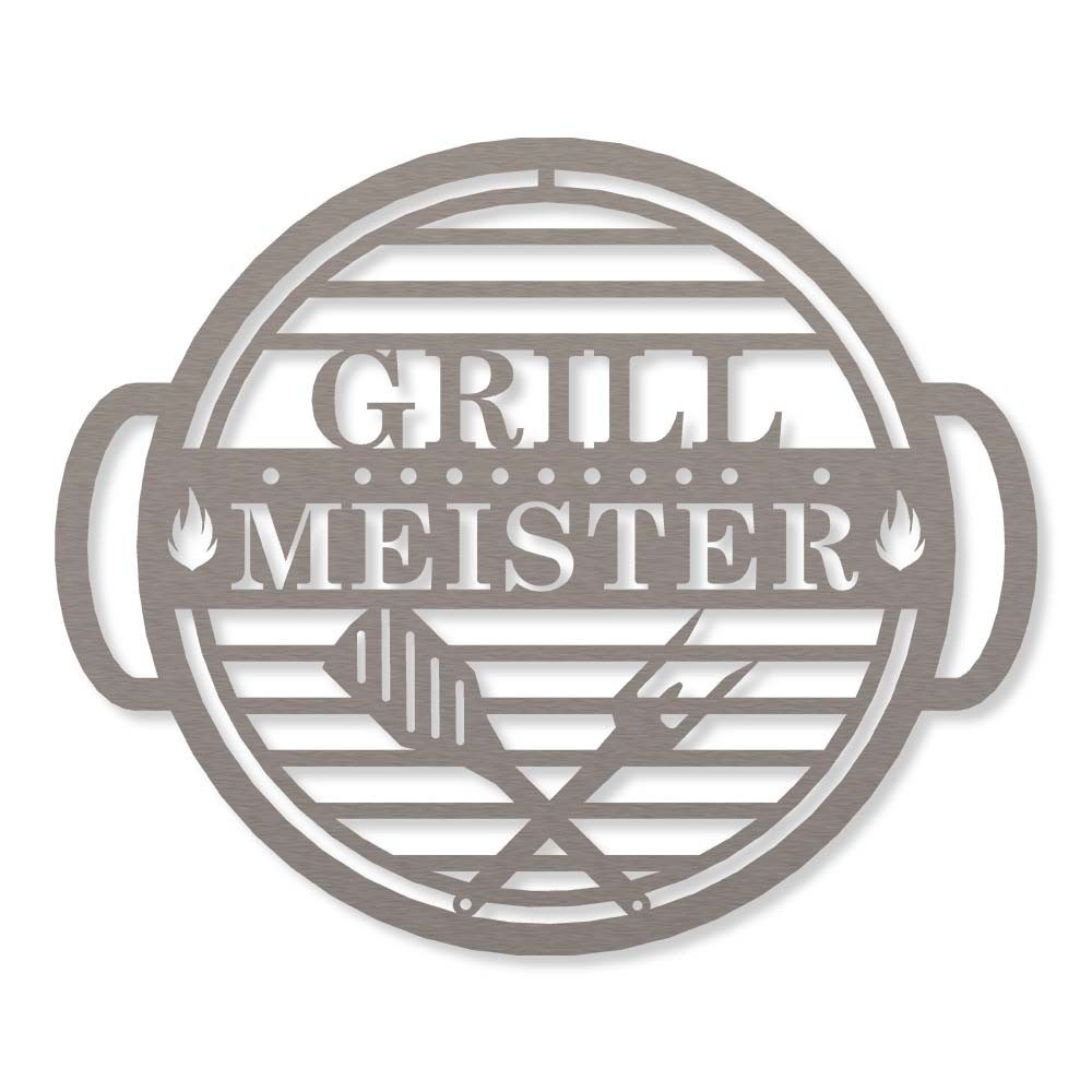 Feuerfest 123 GmbH Hinweisschild Edelstahlschild Grillmeister mit Aufhänger Ø 40 cm