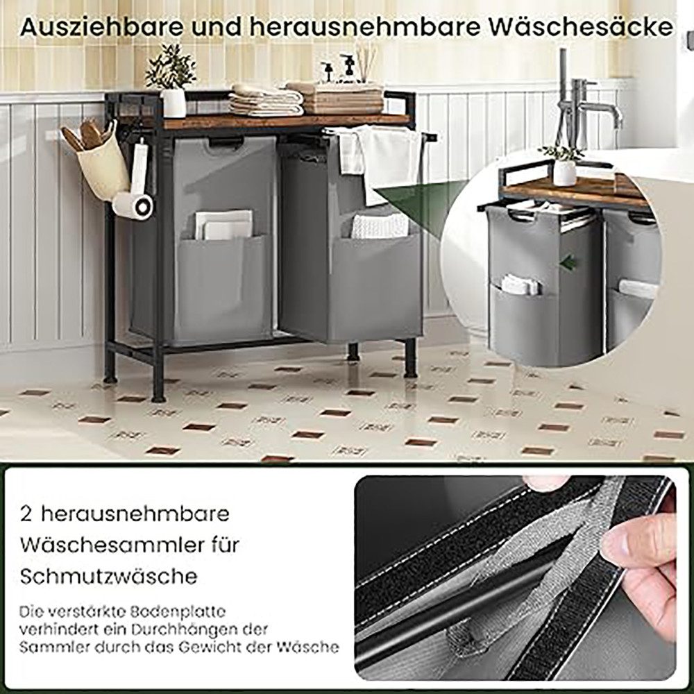 EUGAD Wäschekorb (1 St), Wäschesammler, mit Rollen, Ablage, Haken, ausziehbar abnehmbar