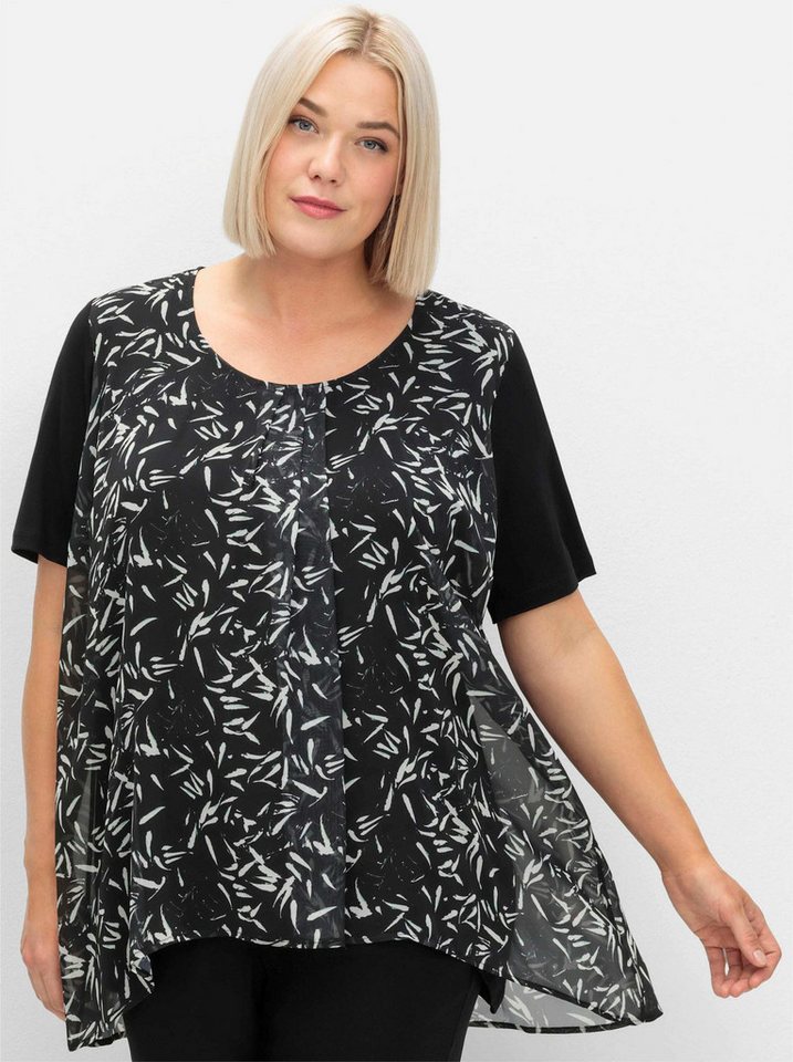 Sheego T-Shirt Blusenshirt Kurzarm aus Jersey und Chiffon