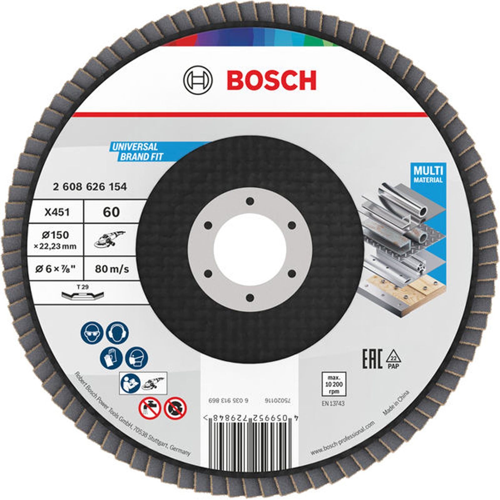 BOSCH Schleifscheibe Bosch X451 Fächerschleifscheibe, 150 x 22,23 mm, K60, Z29, 15-tlg